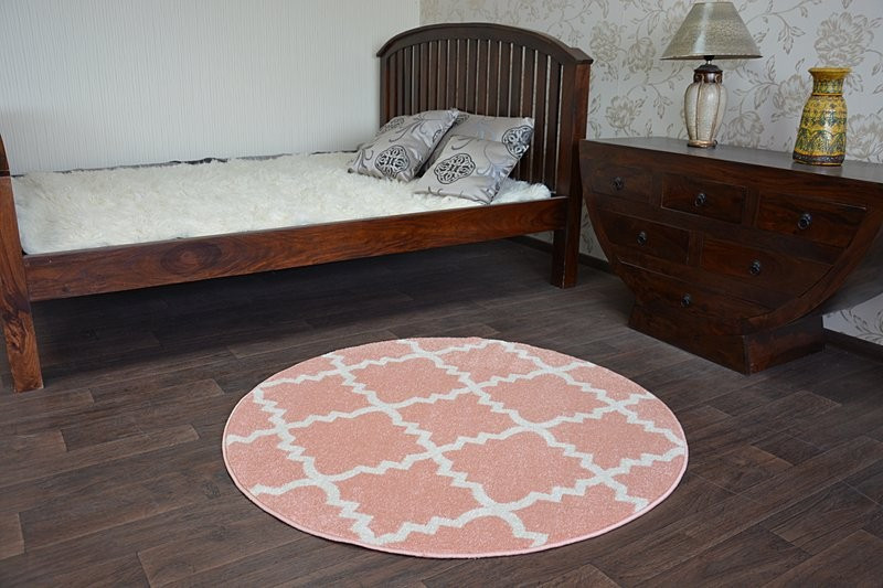 Koberec SKETCH kruh F343 Růžovo / Krémový
