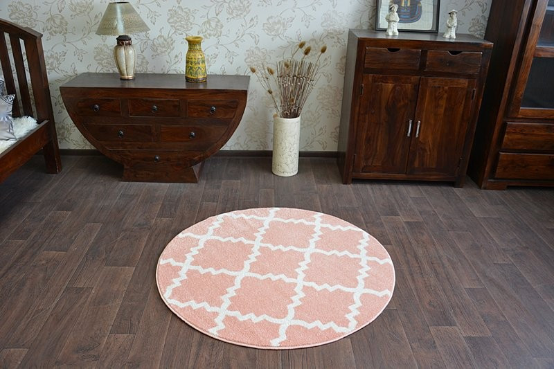 Koberec SKETCH kruh F343 Růžovo / Krémový