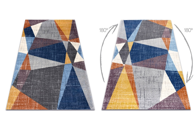 Koberec  SOFT 6162 geometric šedý/nebeský/měděný