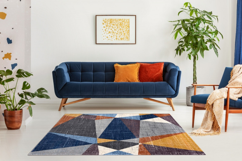 Koberec  SOFT 6162 geometric šedý/nebeský/měděný