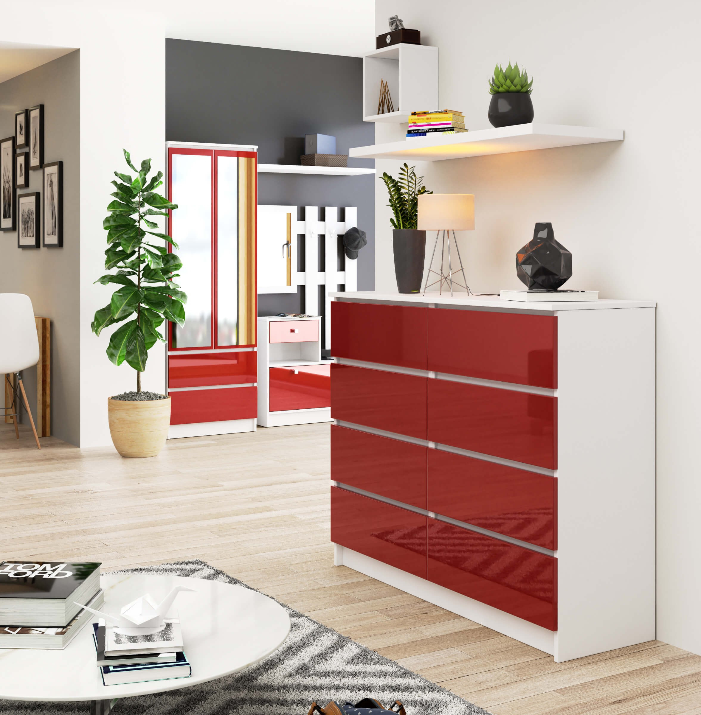 Komoda K120 8SZ CLP červená, lesk