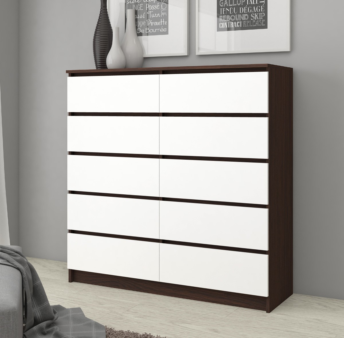 Komoda K120 10SZ CLP wenge/bílá