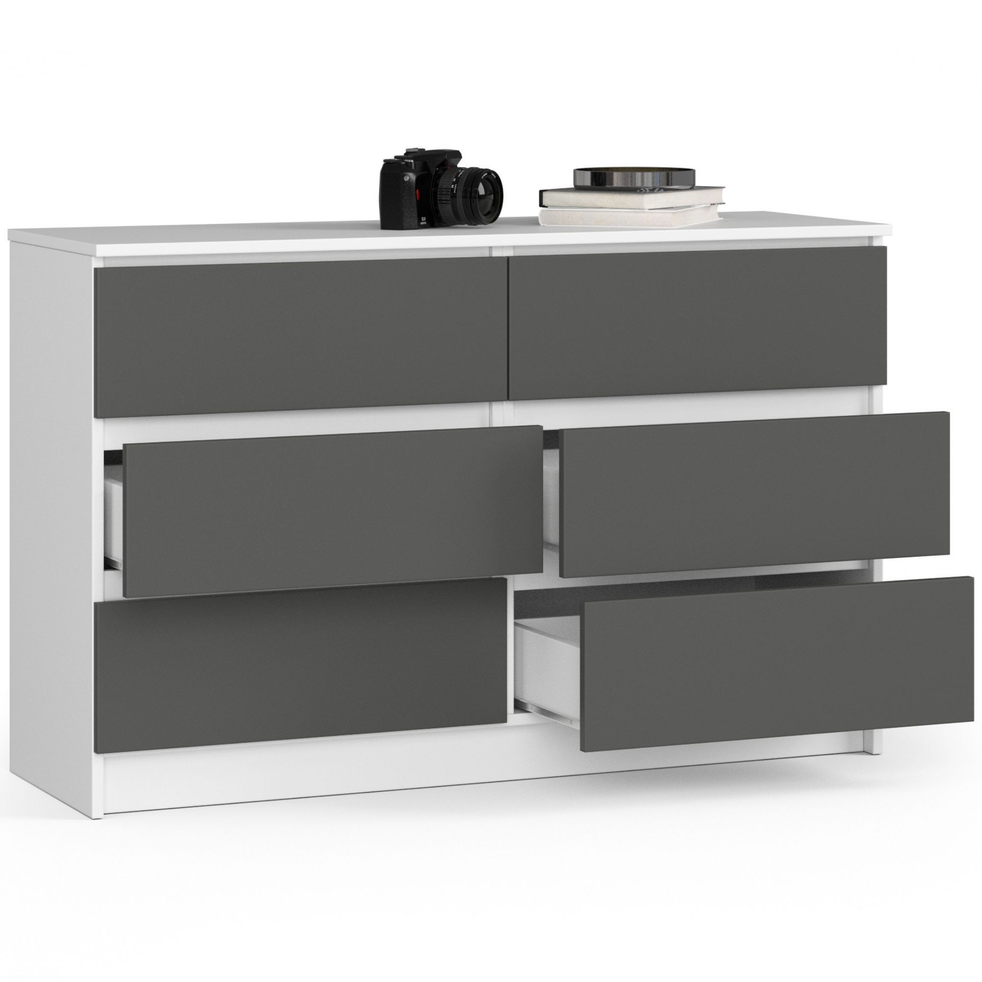 Komoda K120 6SZ CLP bílá / šedá