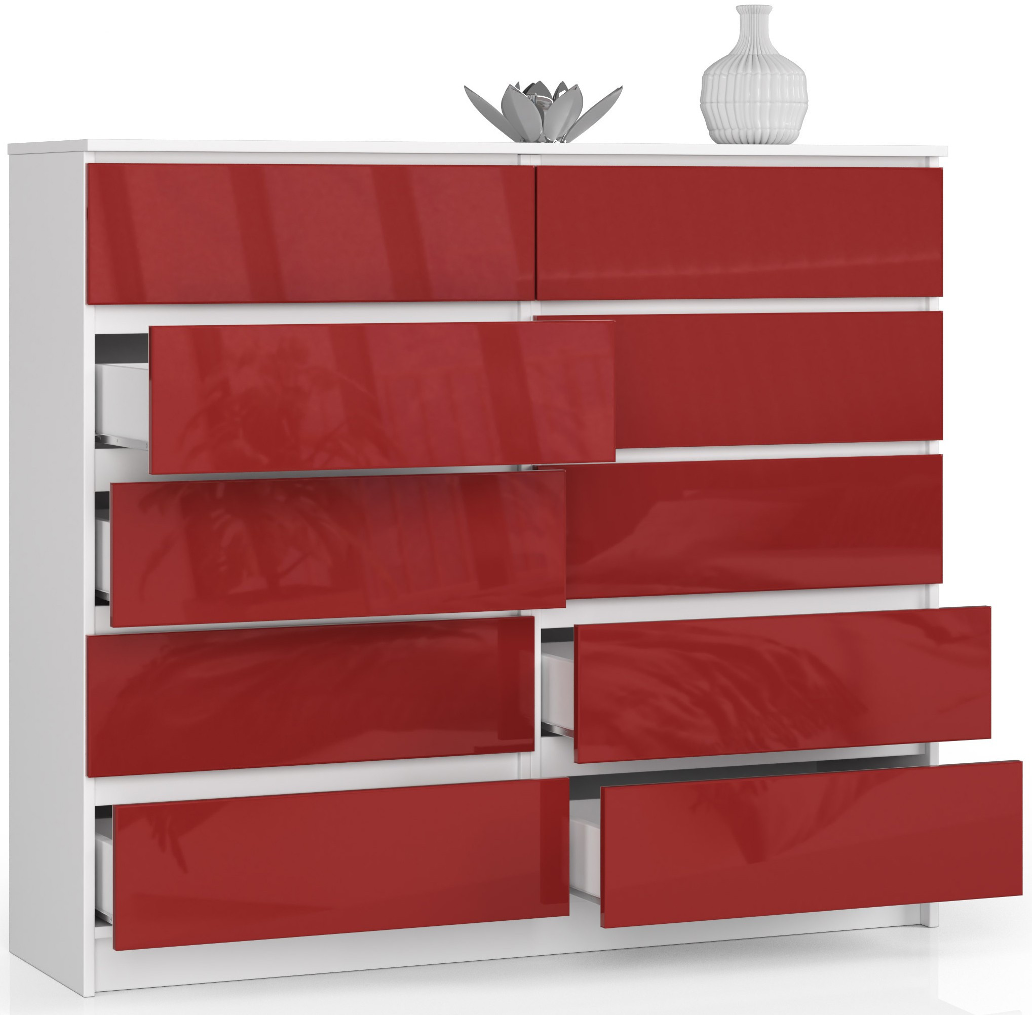 Komoda K140 10SZ CLP červená lesk