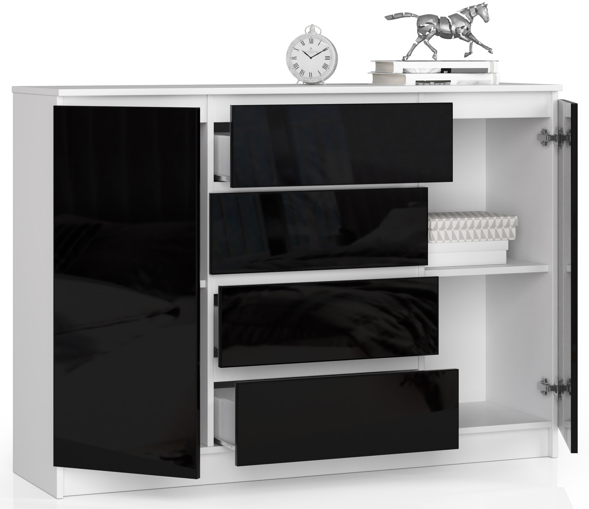 Komoda K140 2D 4SZ CLP černá, lesk