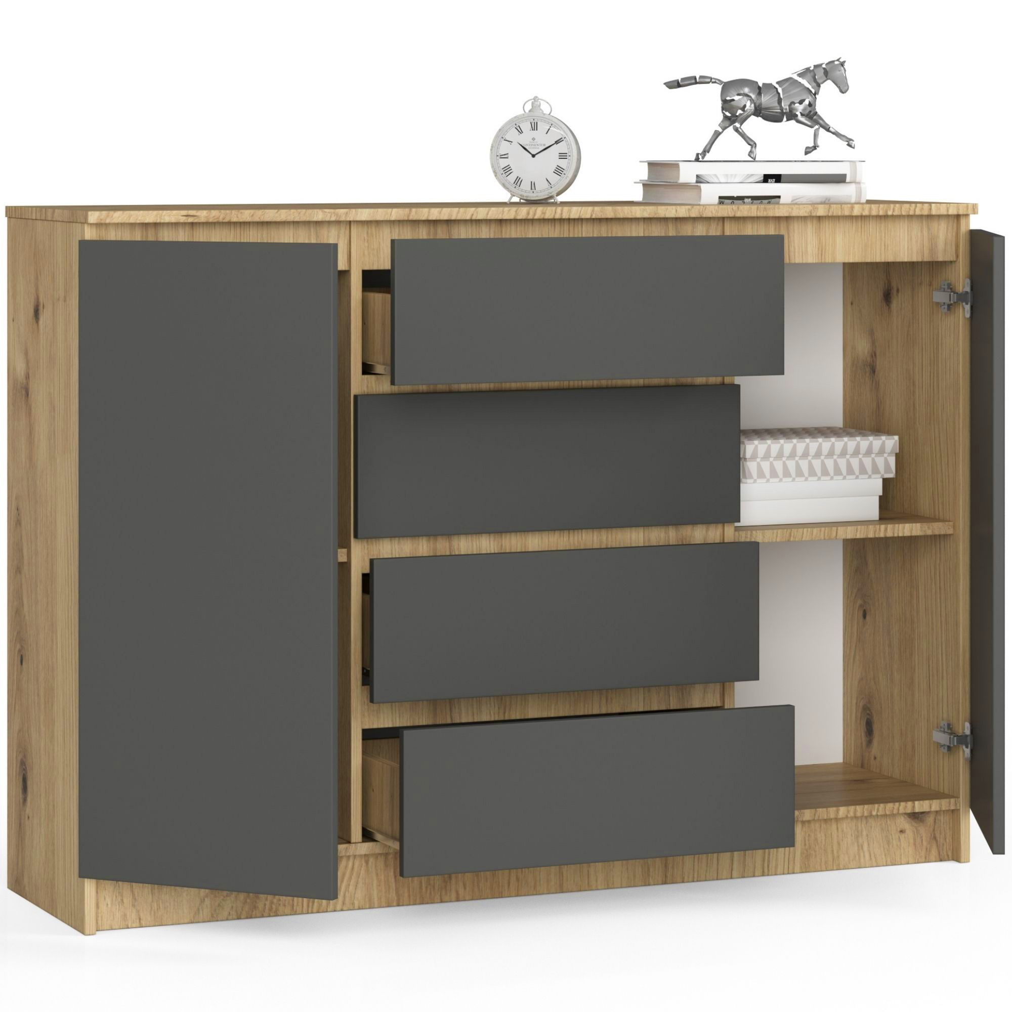 Komoda K140 2D 4SZ CLP dub artisan / šedá