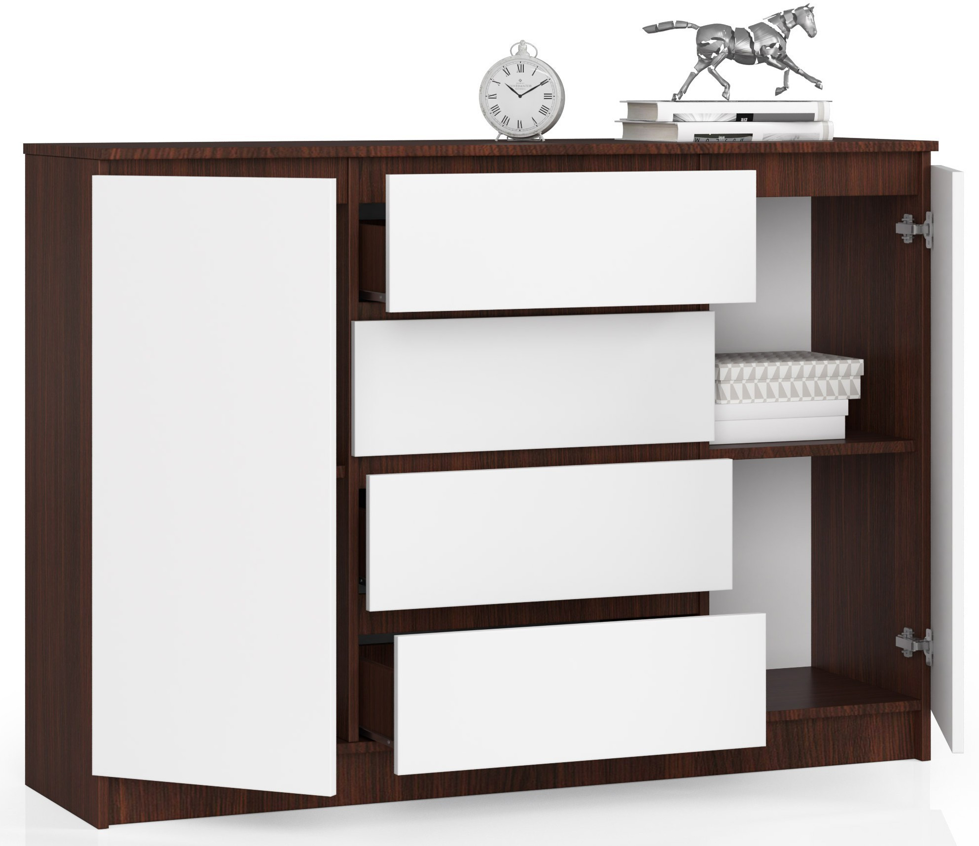 Komoda K140 2D 4SZ CLP wenge/bílá