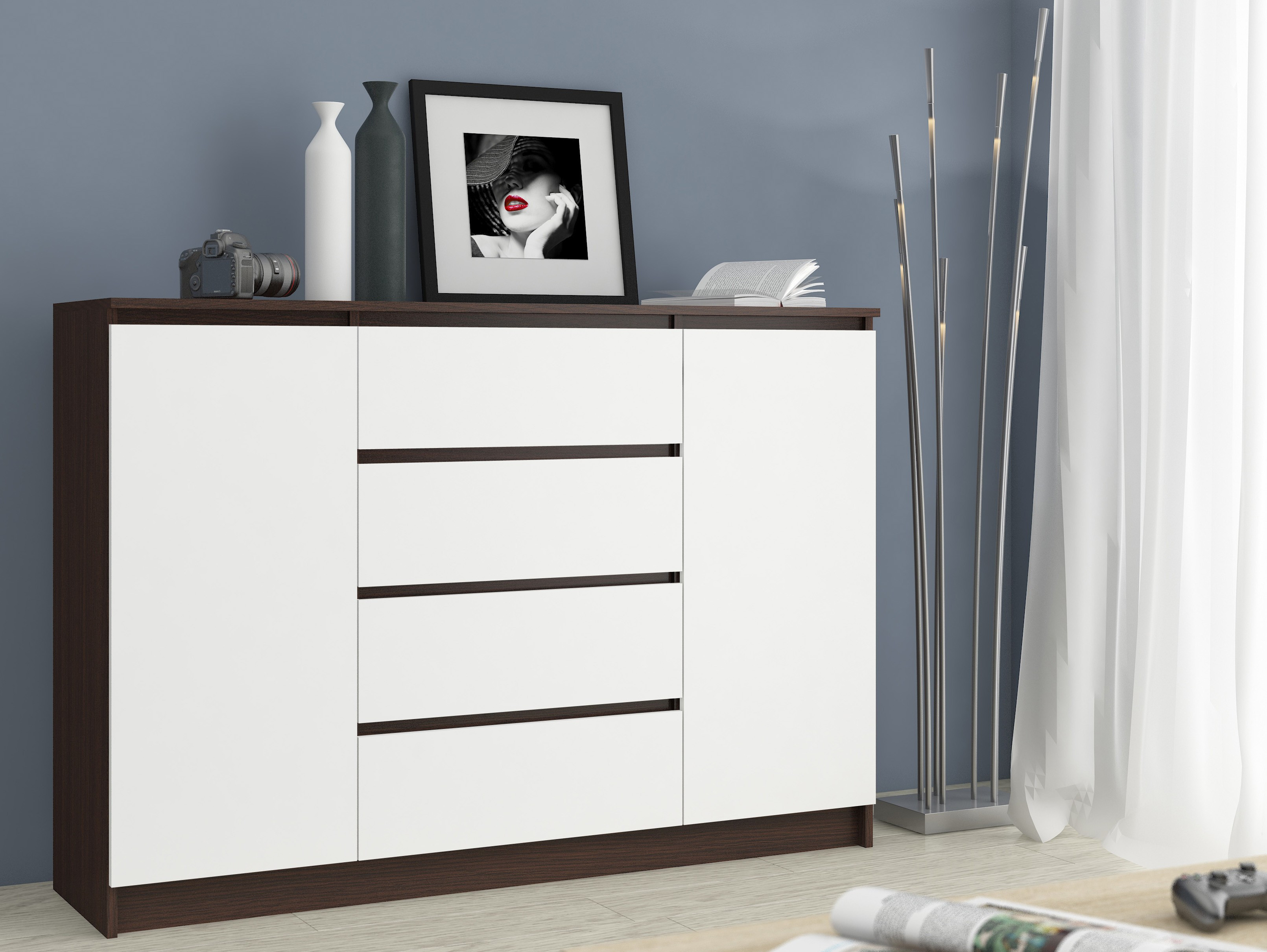 Komoda K140 2D 4SZ CLP wenge/bílá