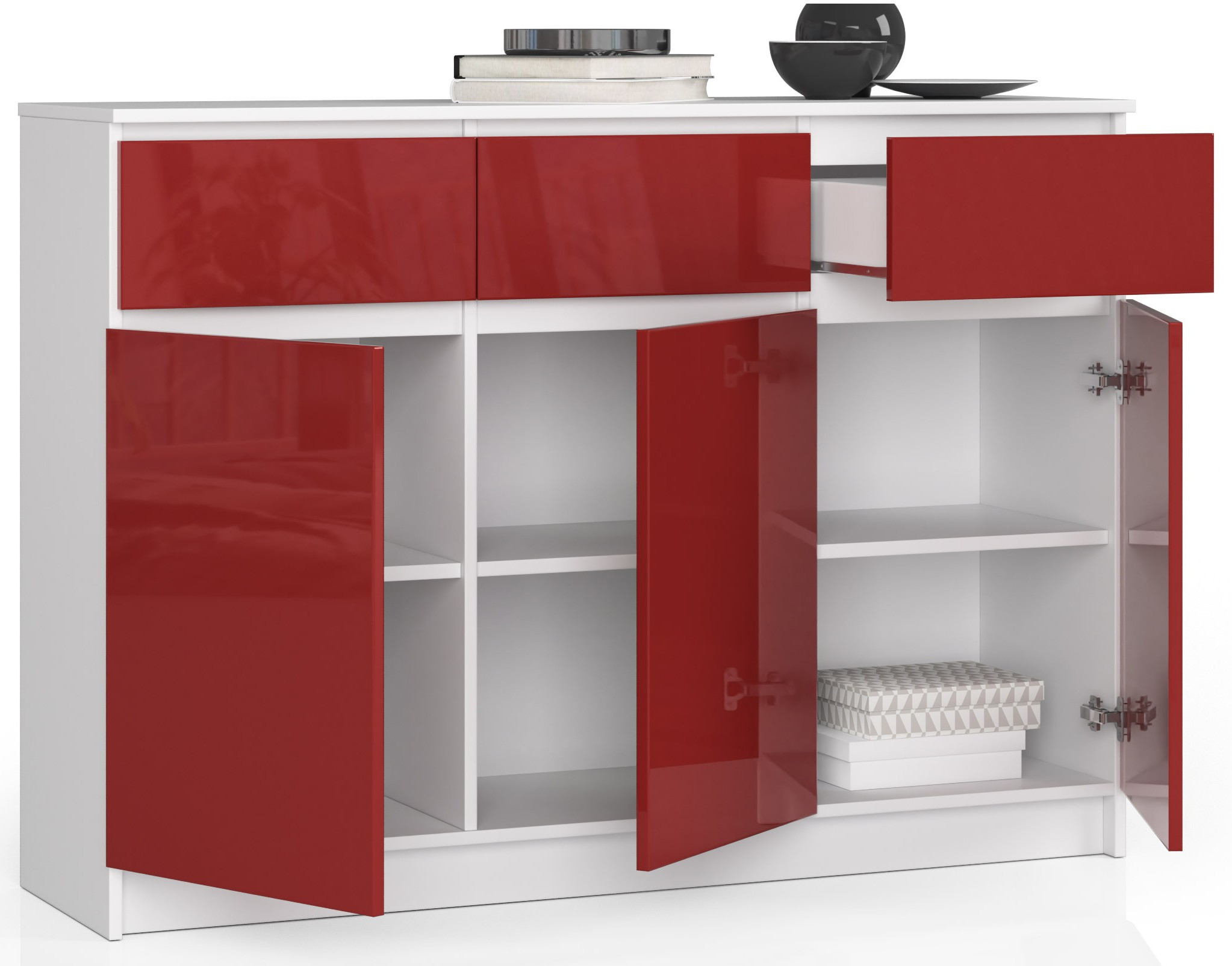 Komoda K140 3D 3SZ CLP červená, lesk