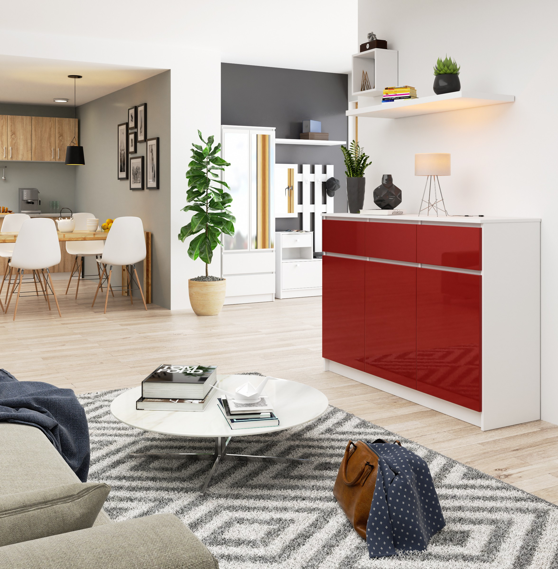 Komoda K140 3D 3SZ CLP červená, lesk