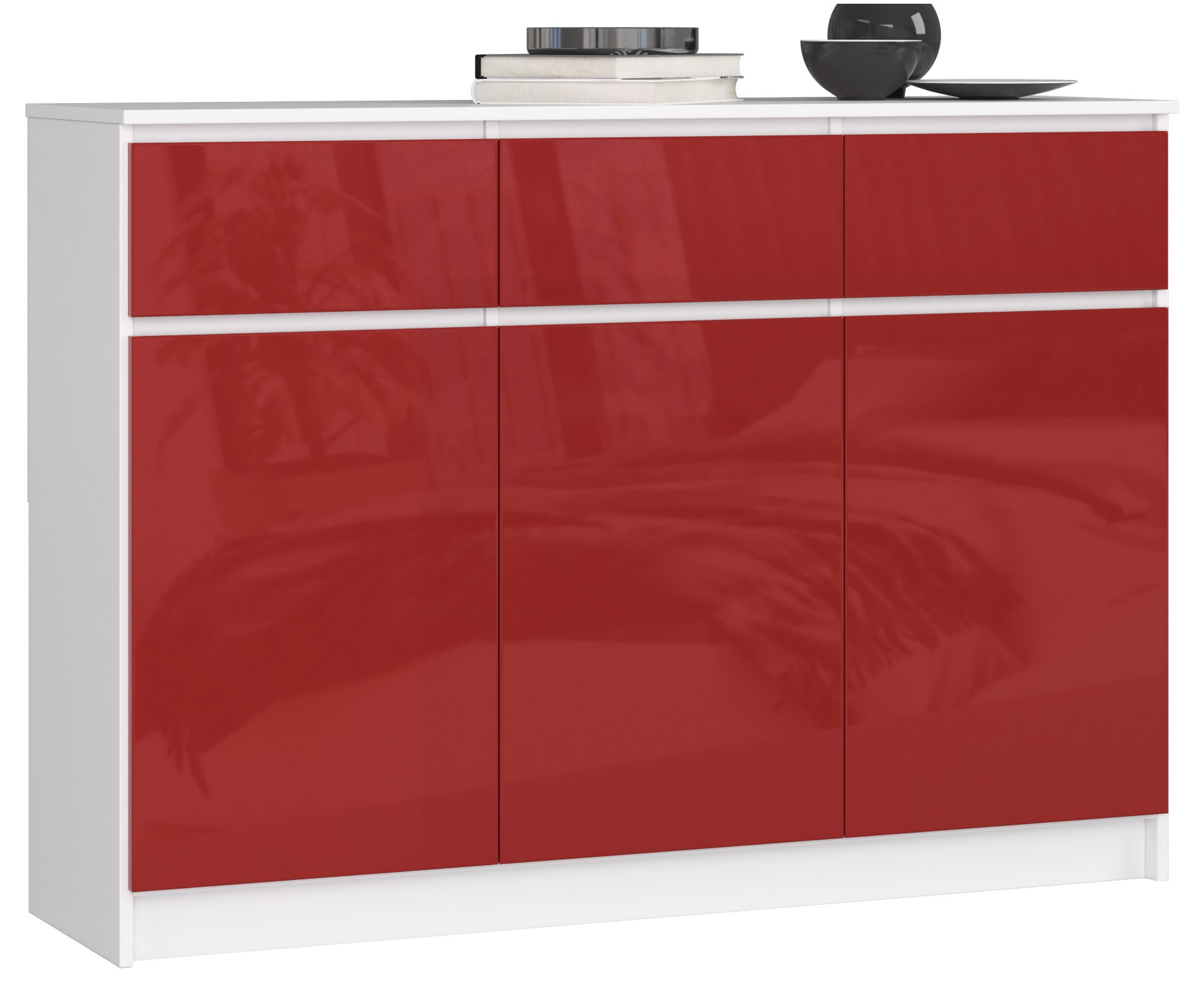 Komoda K140 3D 3SZ CLP červená, lesk