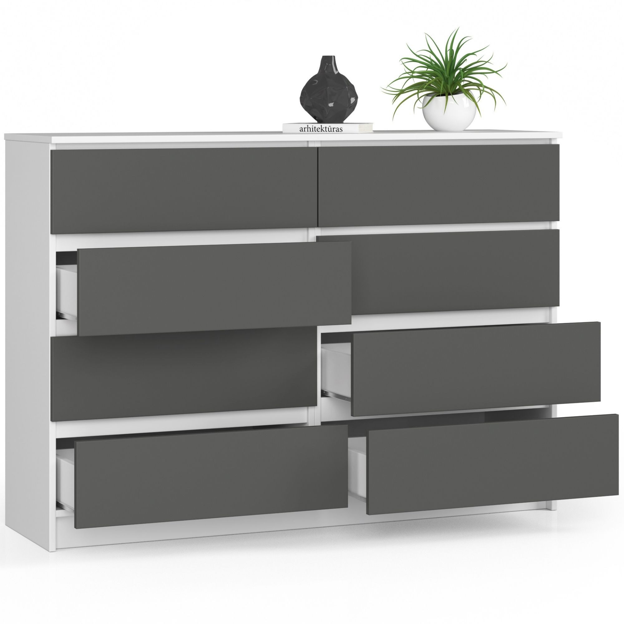 Komoda K140 8SZ CLP bílá / šedá