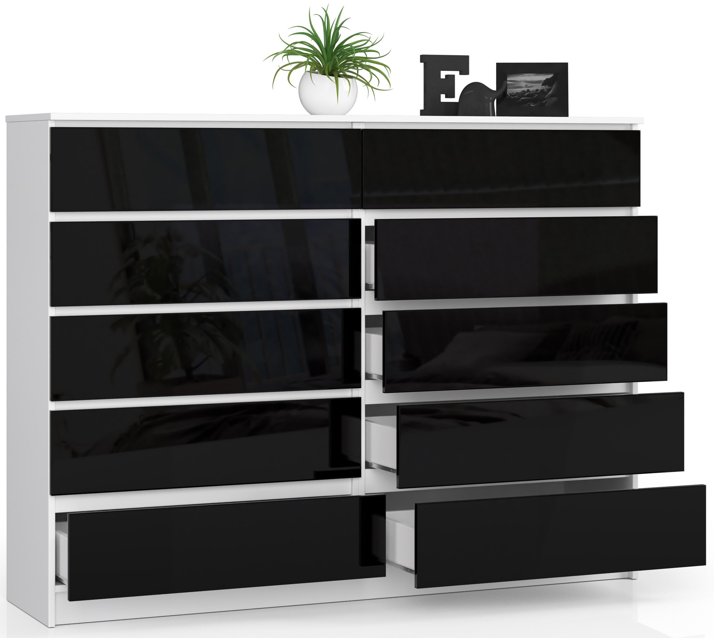 Komoda K160 10SZ CLP černá, lesk