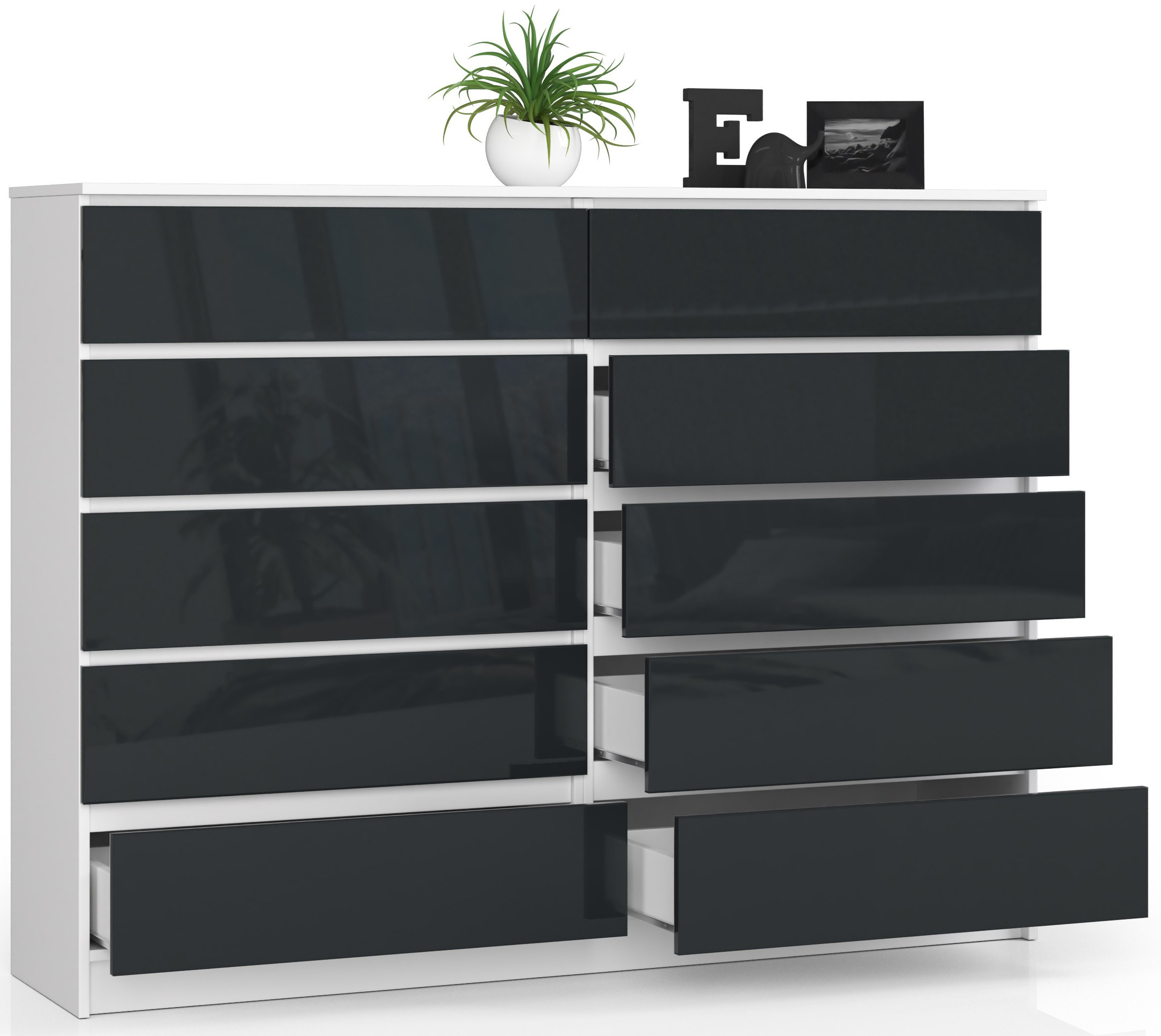 Komoda K160 10SZ CLP grafitová, lesk