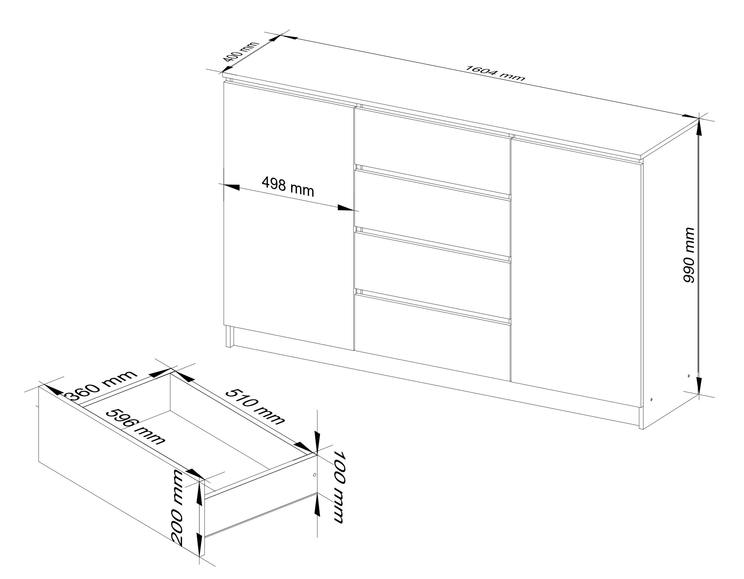 Komoda K160 2D 4SZ CLP bílá, lesk