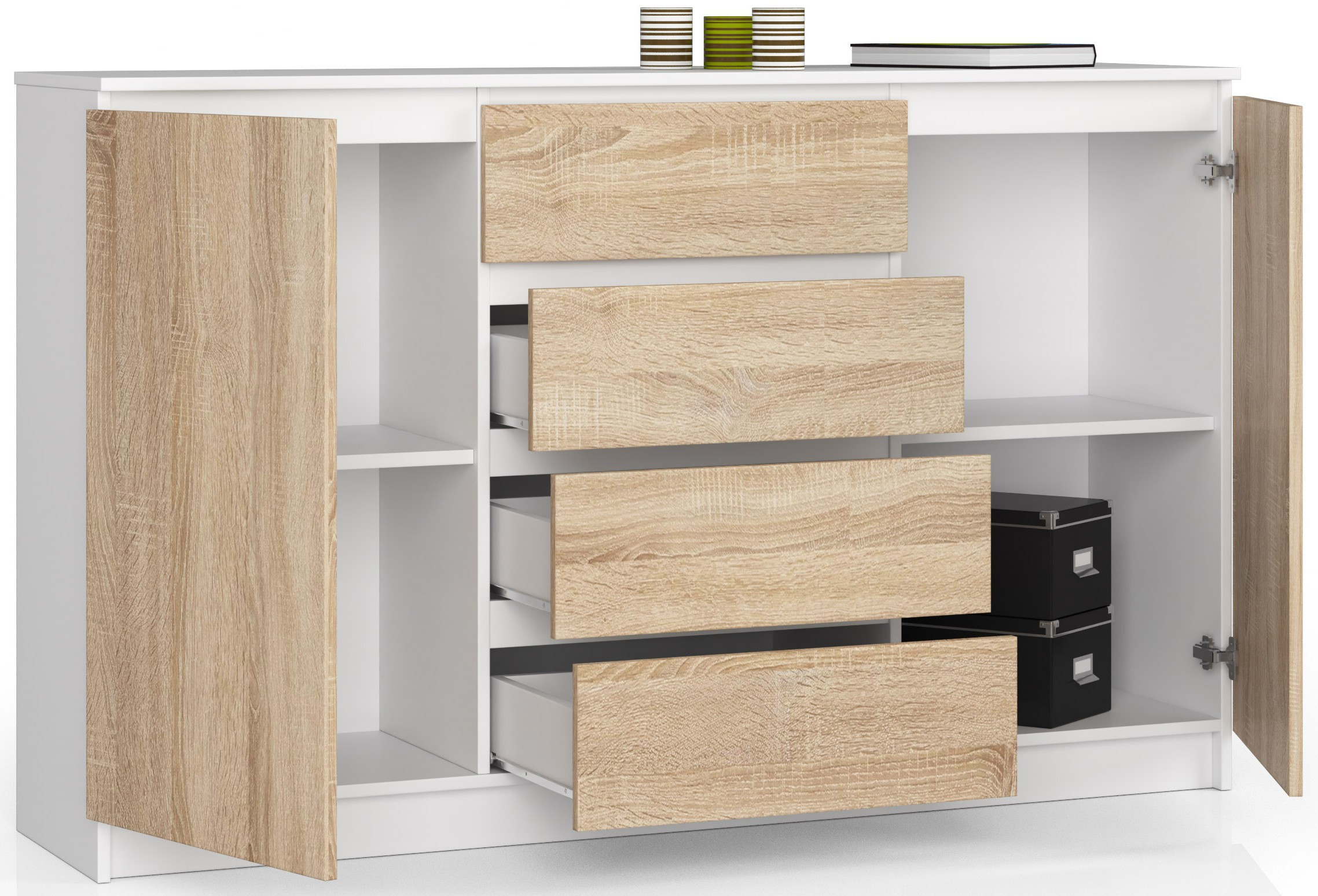 Komoda K160 2D 4SZ CLP biela / sonoma