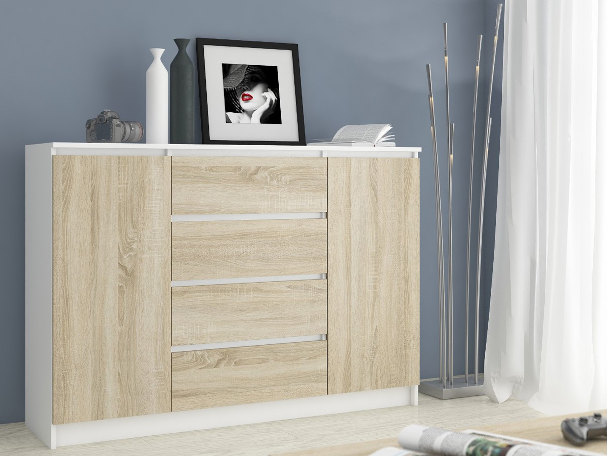 Komoda K160 2D 4SZ CLP biela / sonoma