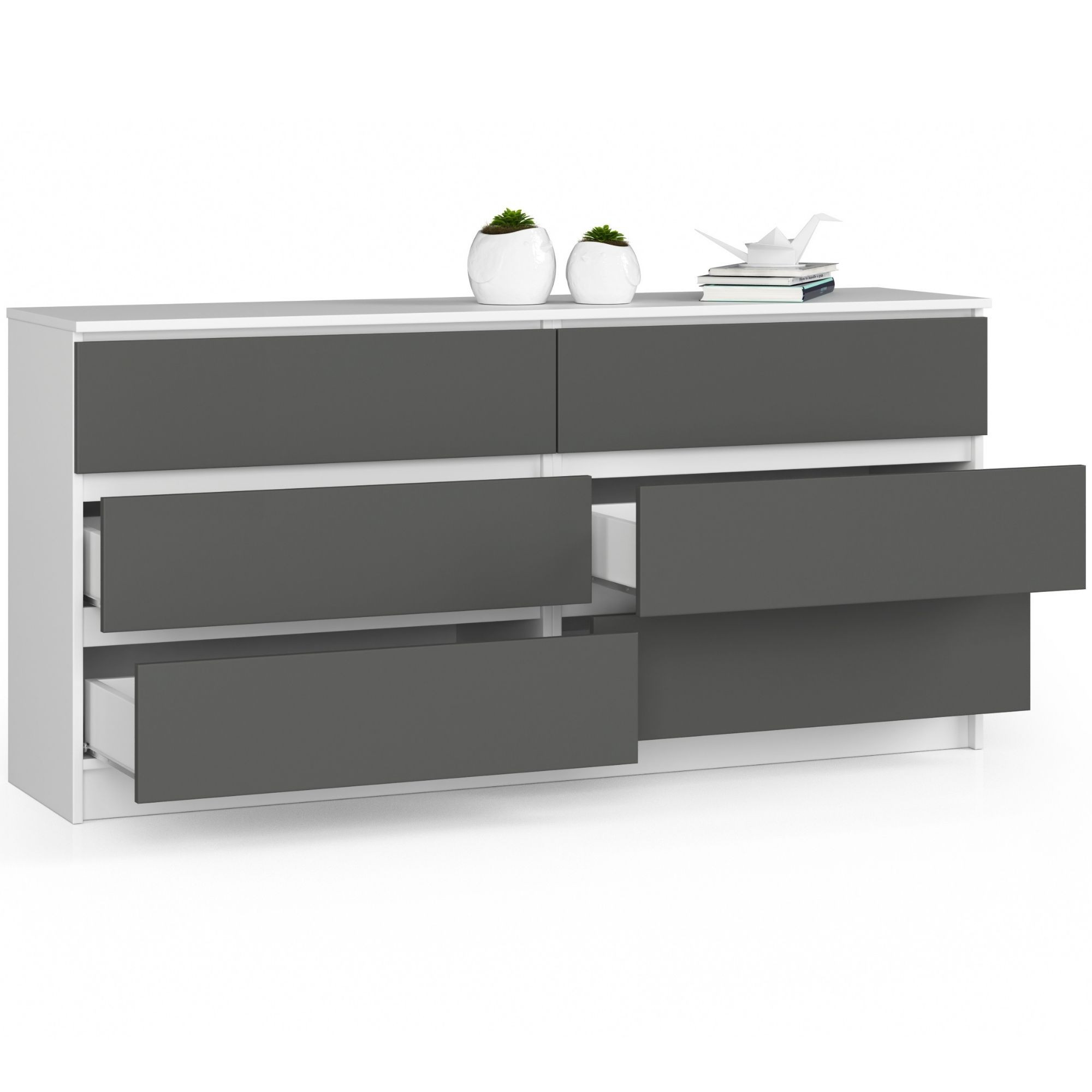 Komoda K160 6SZ CLP bílá / šedá