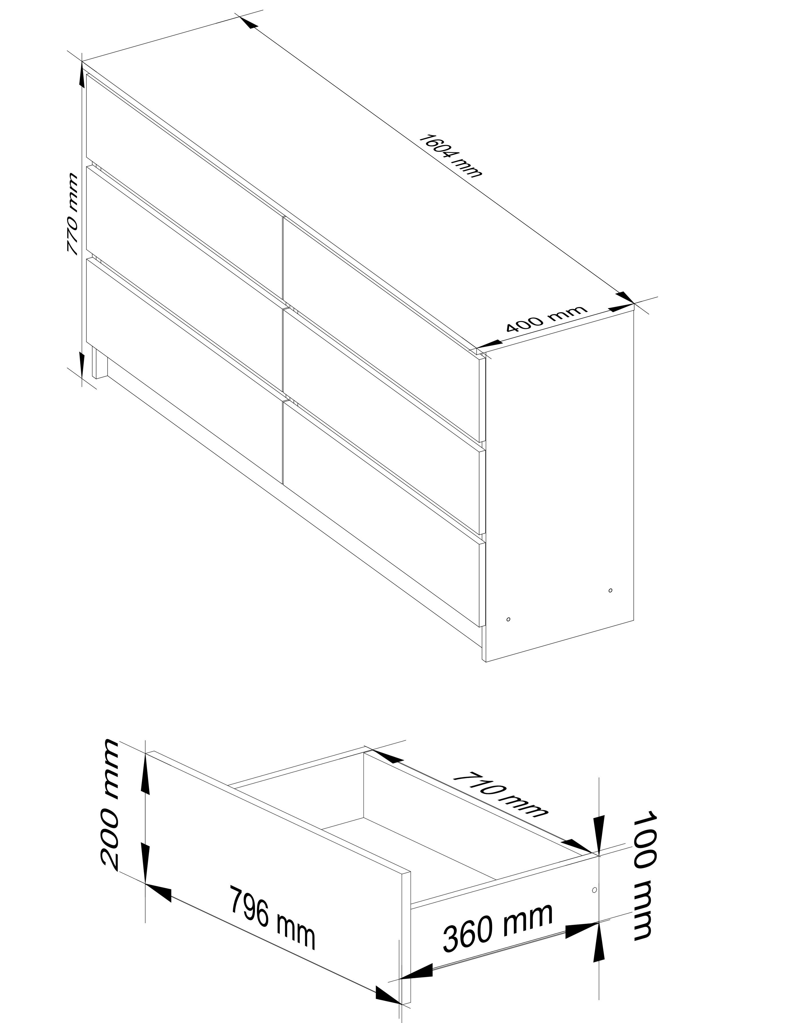 Komoda K160 6SZ CLP černá, lesk