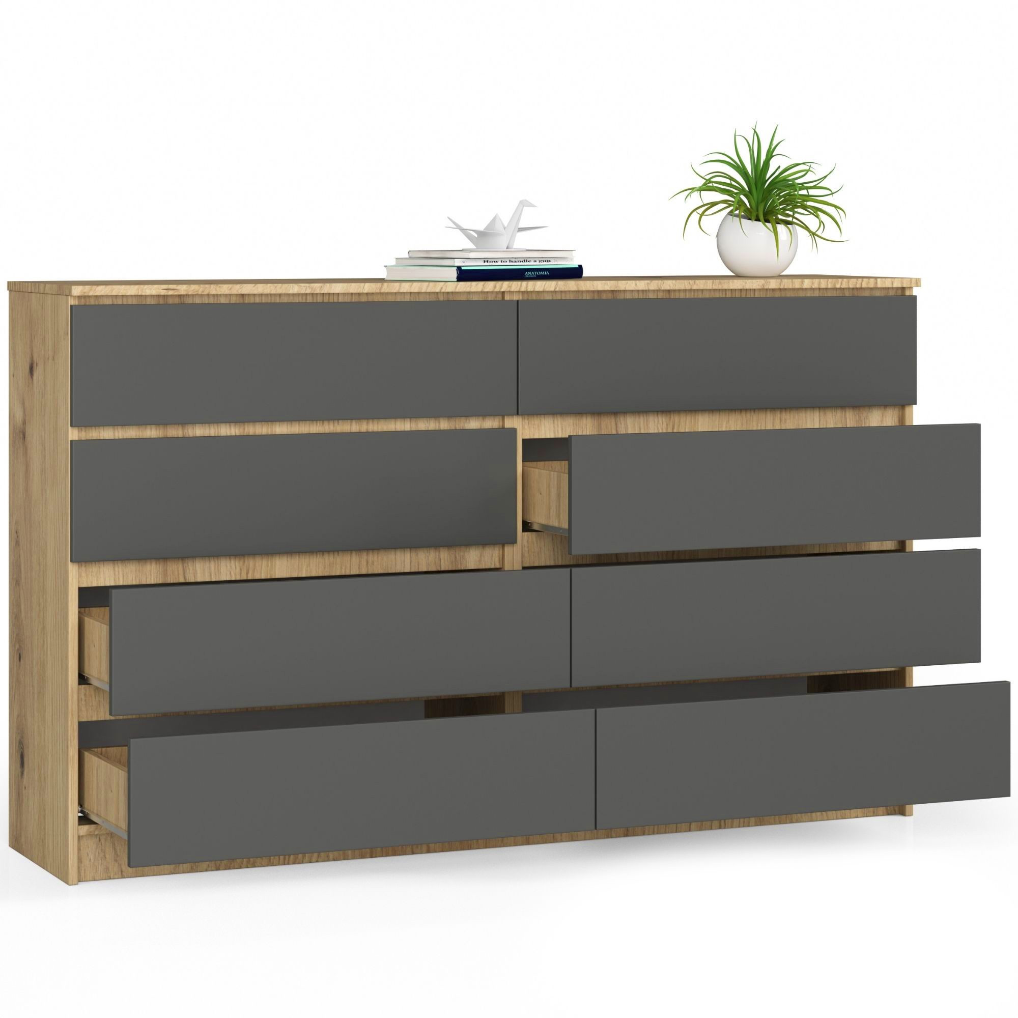 Komoda K160 8SZ CLP dub artisan / šedá
