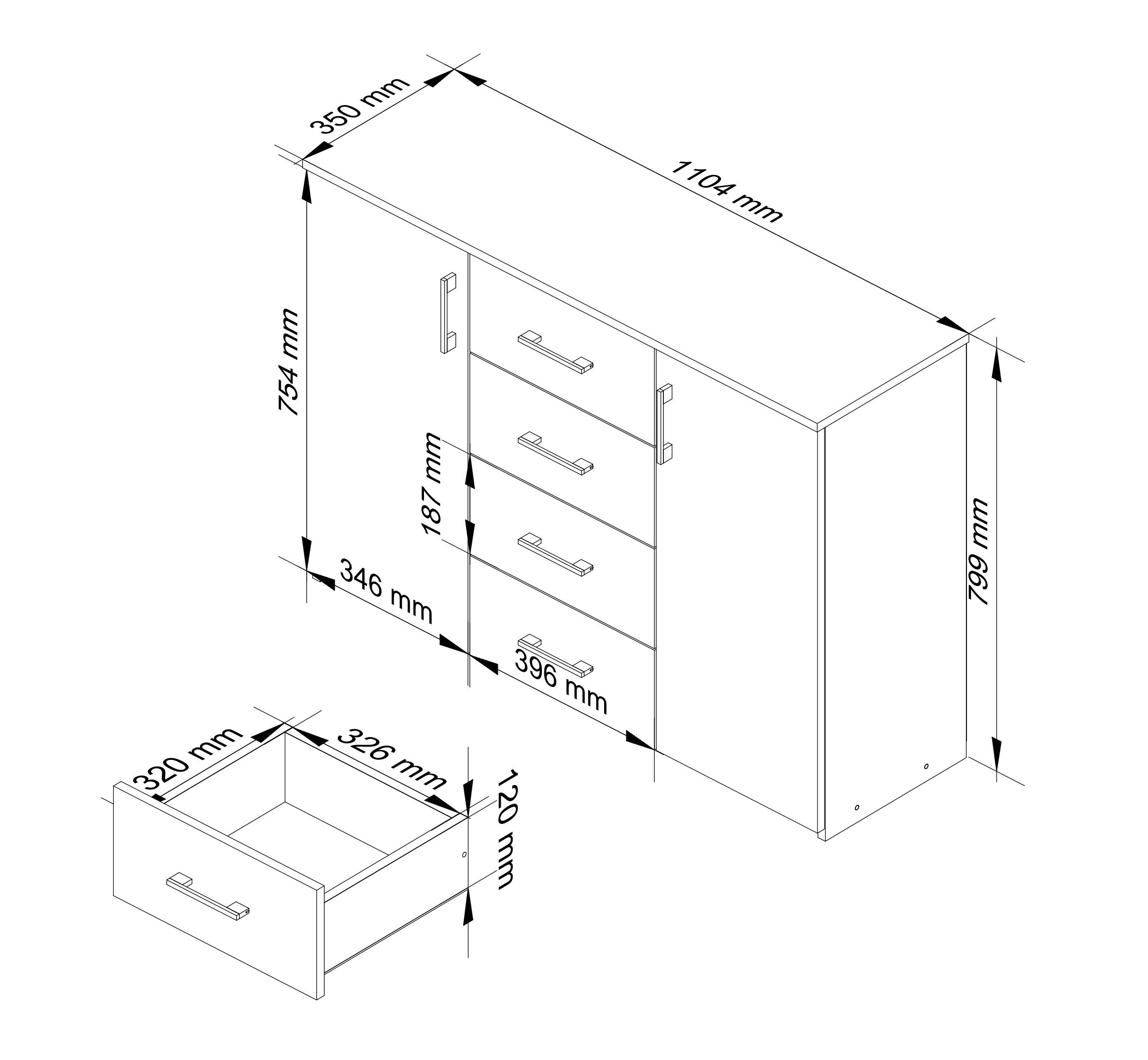 Komoda K45 bílá, lesk