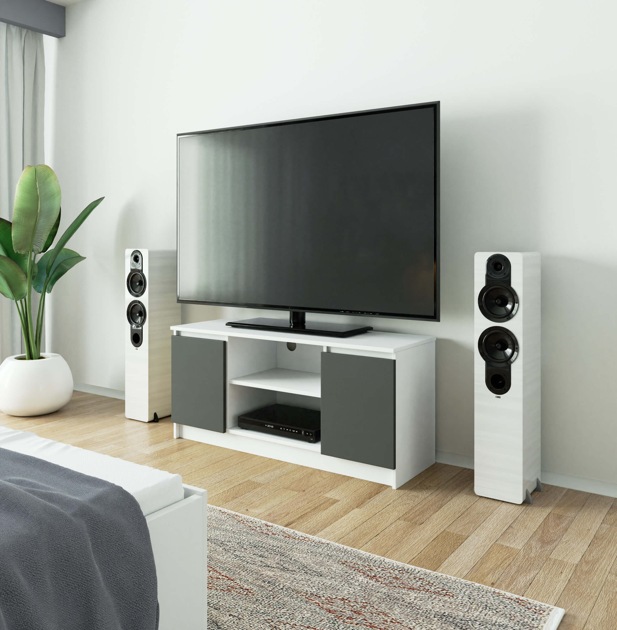 Stolek pod TV RTV 120 2D 1P bílý / šedý