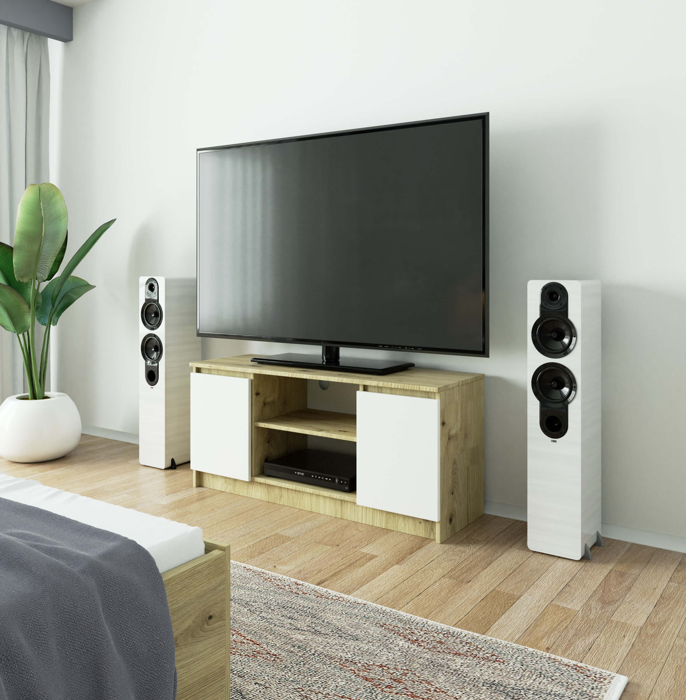 Stolek pod TV RTV 120 2D 1P dub artisan / bílý