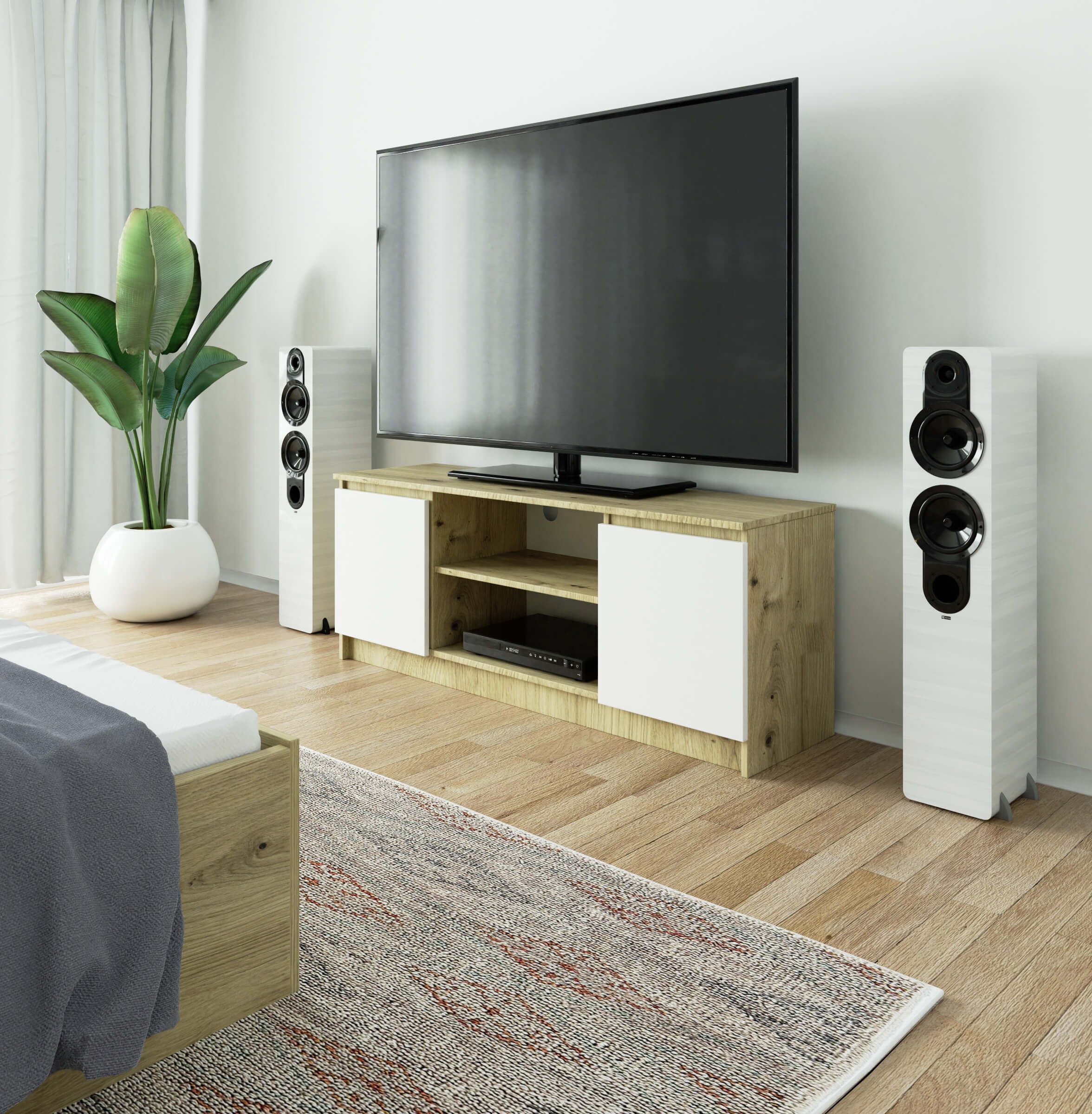 Stolek pod TV RTV 140 2D 1P dub artisan / bílý