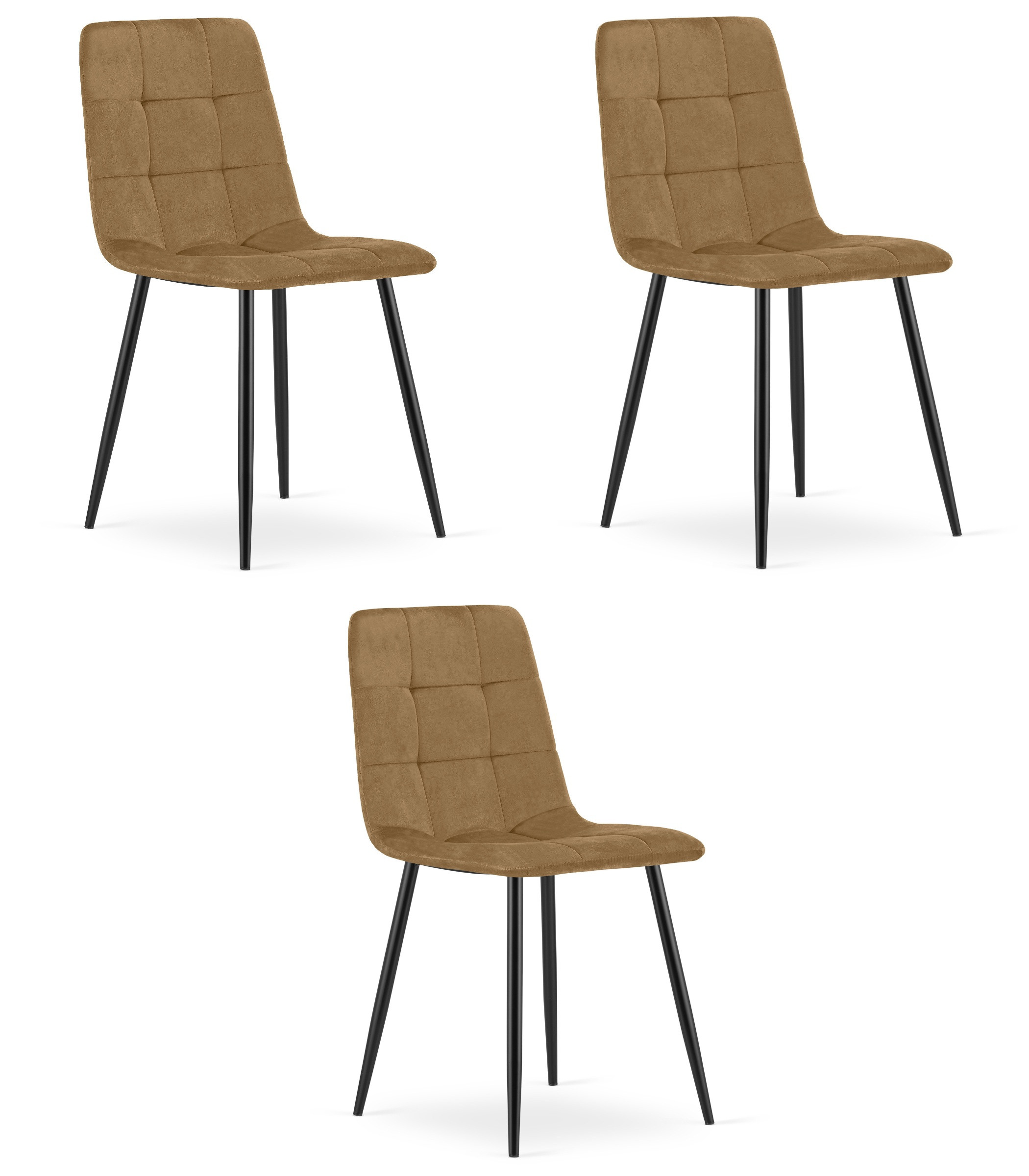 Set tří jídelních židlí KARA sametové, hnědé / černé nohy (3 ks)