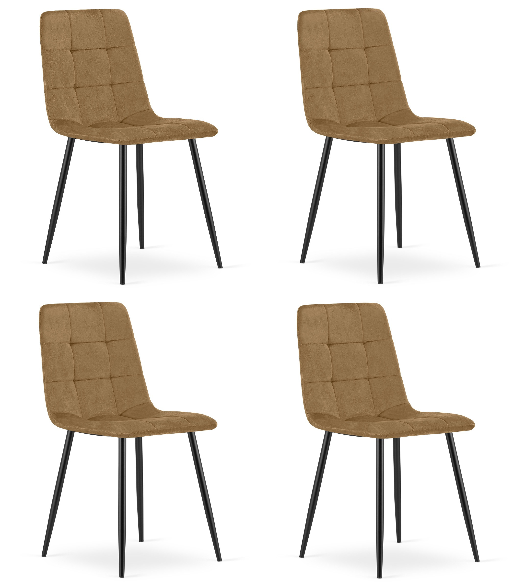 Set čtyř jídelních židlí KARA sametové, hnědé / černé nohy (4 ks)