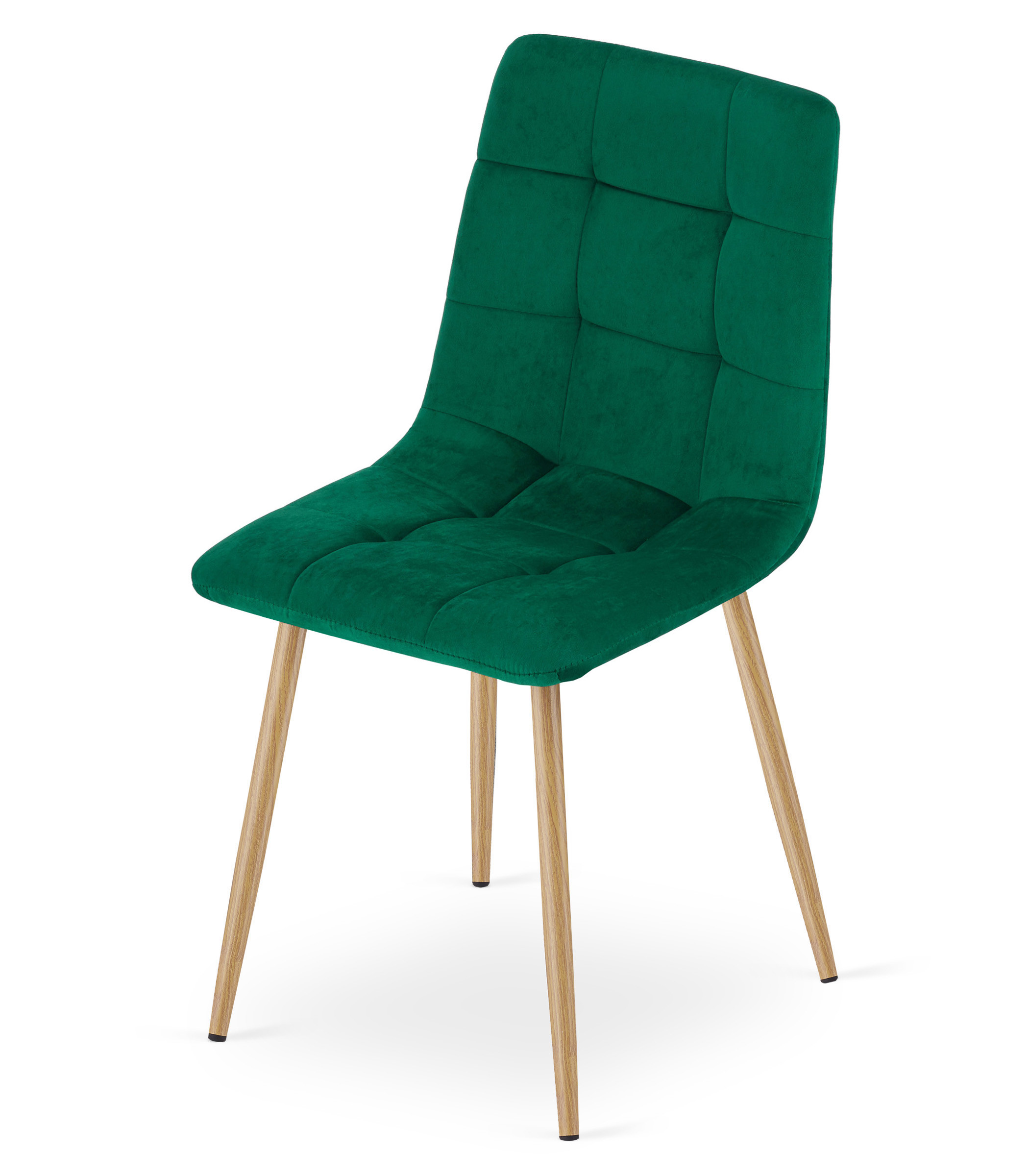 Set čtyř jídelních židlí KARA sametové, tmavě zelené / hnědé nohy (4 ks)