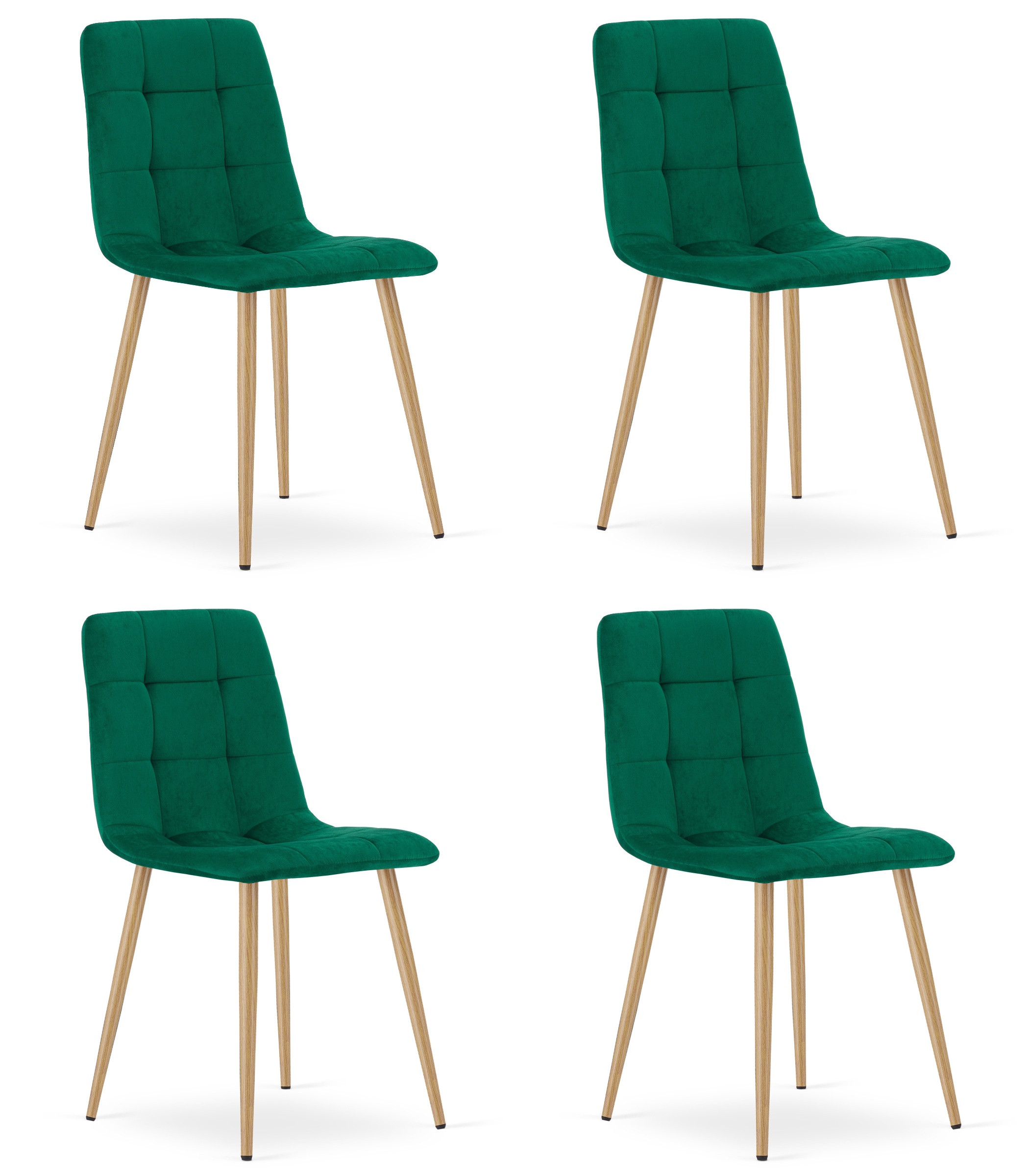 Set čtyř jídelních židlí KARA sametové, tmavě zelené / hnědé nohy (4 ks)
