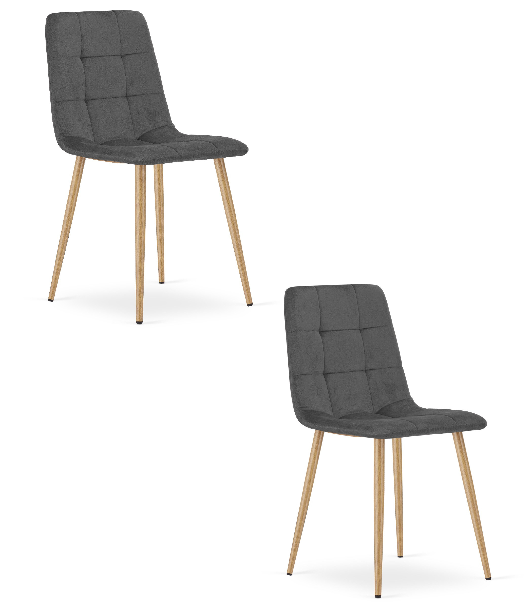 Set dvou jídelních židlí KARA sametové, tmavě šedé / hnědé nohy (2 ks)