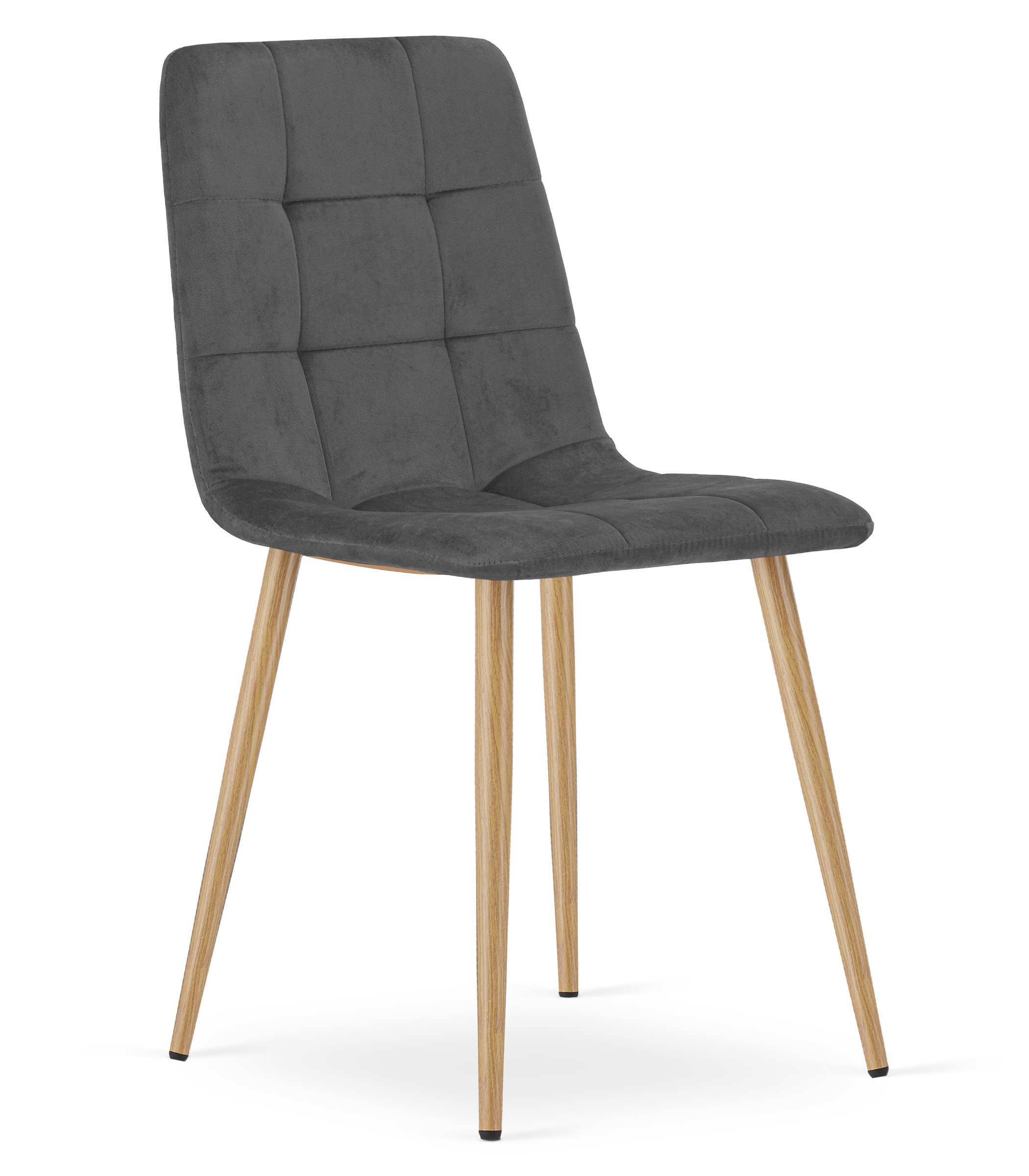 Set tří jídelních židlí KARA sametové, tmavě šedé / hnědé nohy (3 ks)
