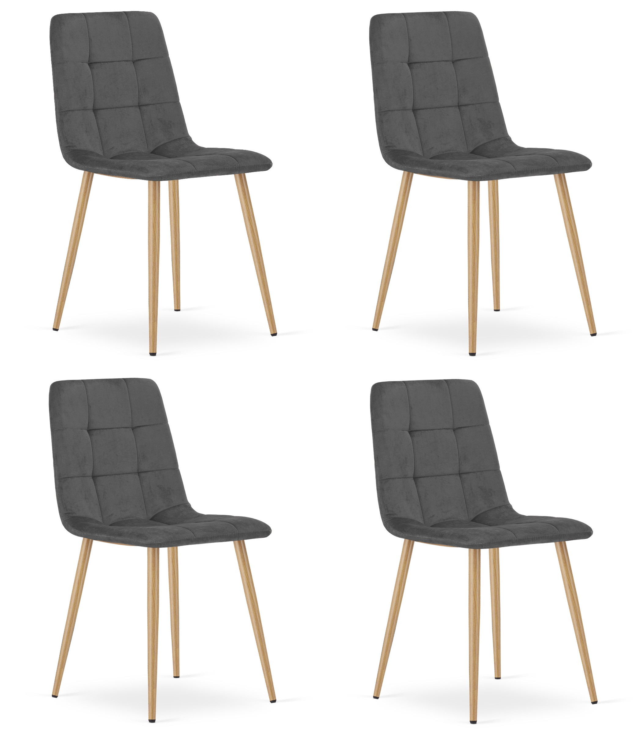 Set čtyř jídelních židlí KARA sametové, tmavě šedé / hnědé nohy (4 ks)
