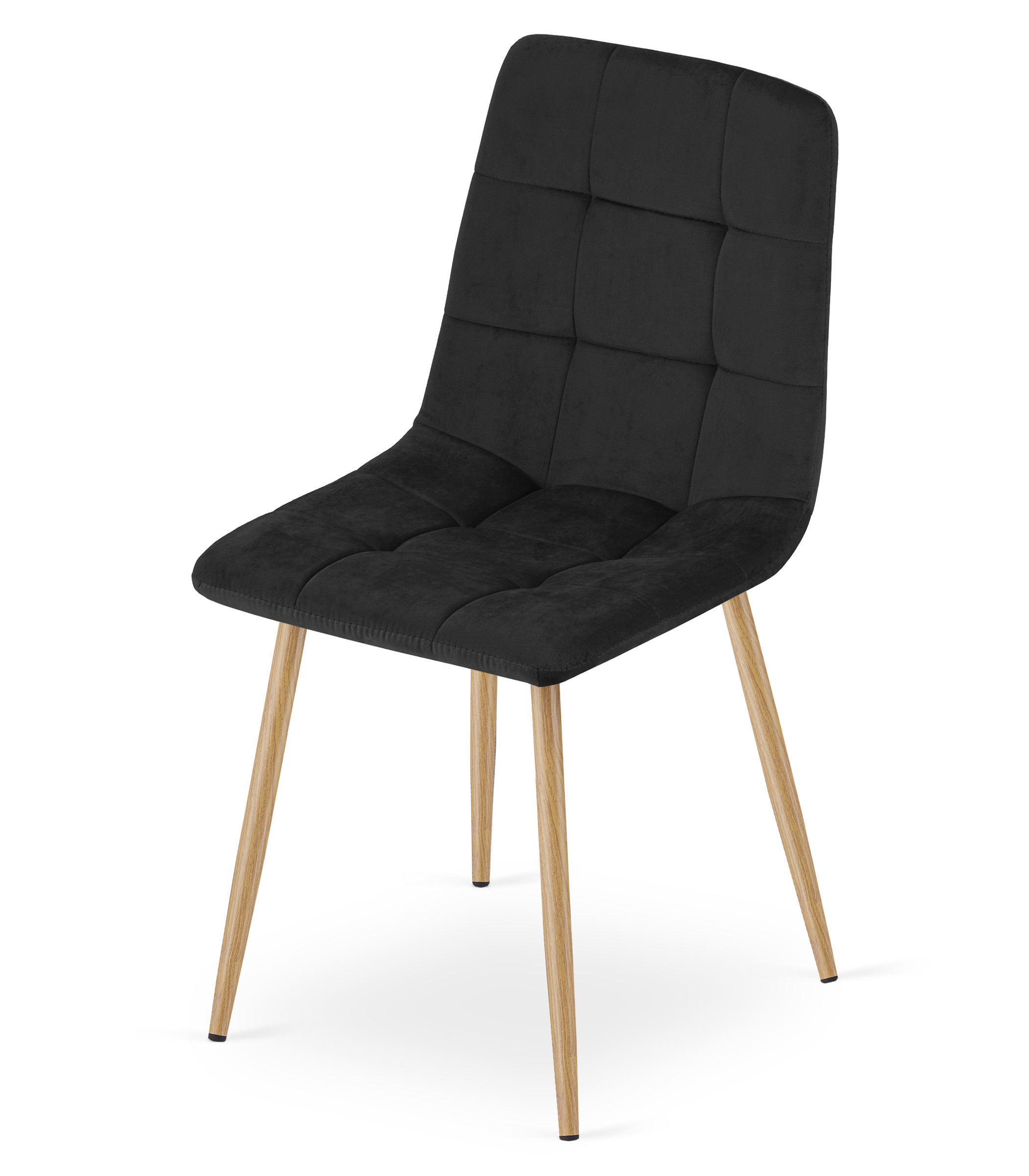 Set dvou jídelních židlí KARA sametové, černé / hnědé nohy (2 ks)