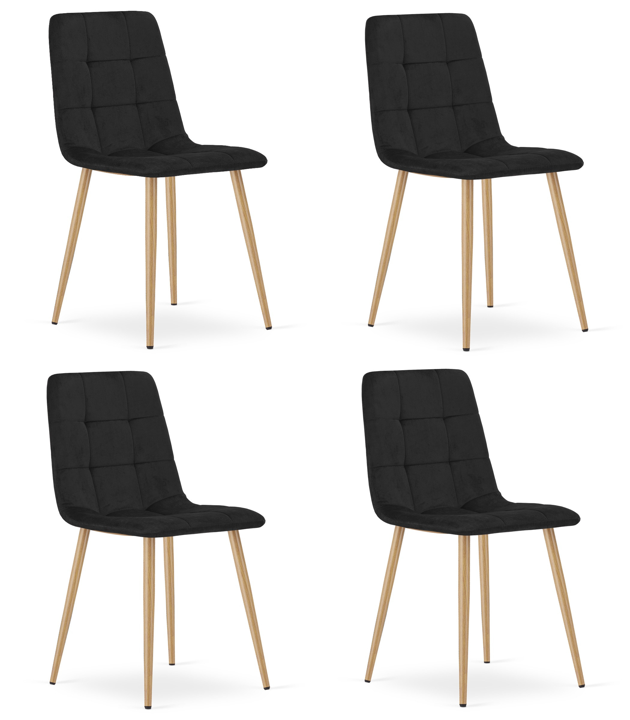 Set čtyř jídelních židlí KARA sametové, černé / hnědé nohy (4 ks)