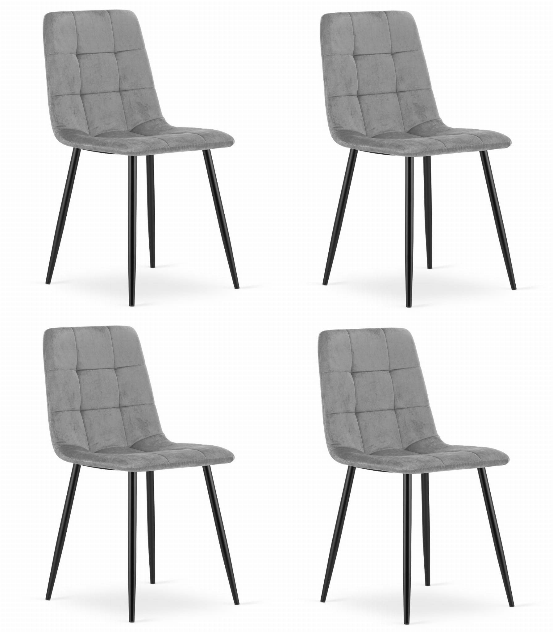Set čtyř jídelních židlí KARA sametové světle šedé / černé nohy (4ks)