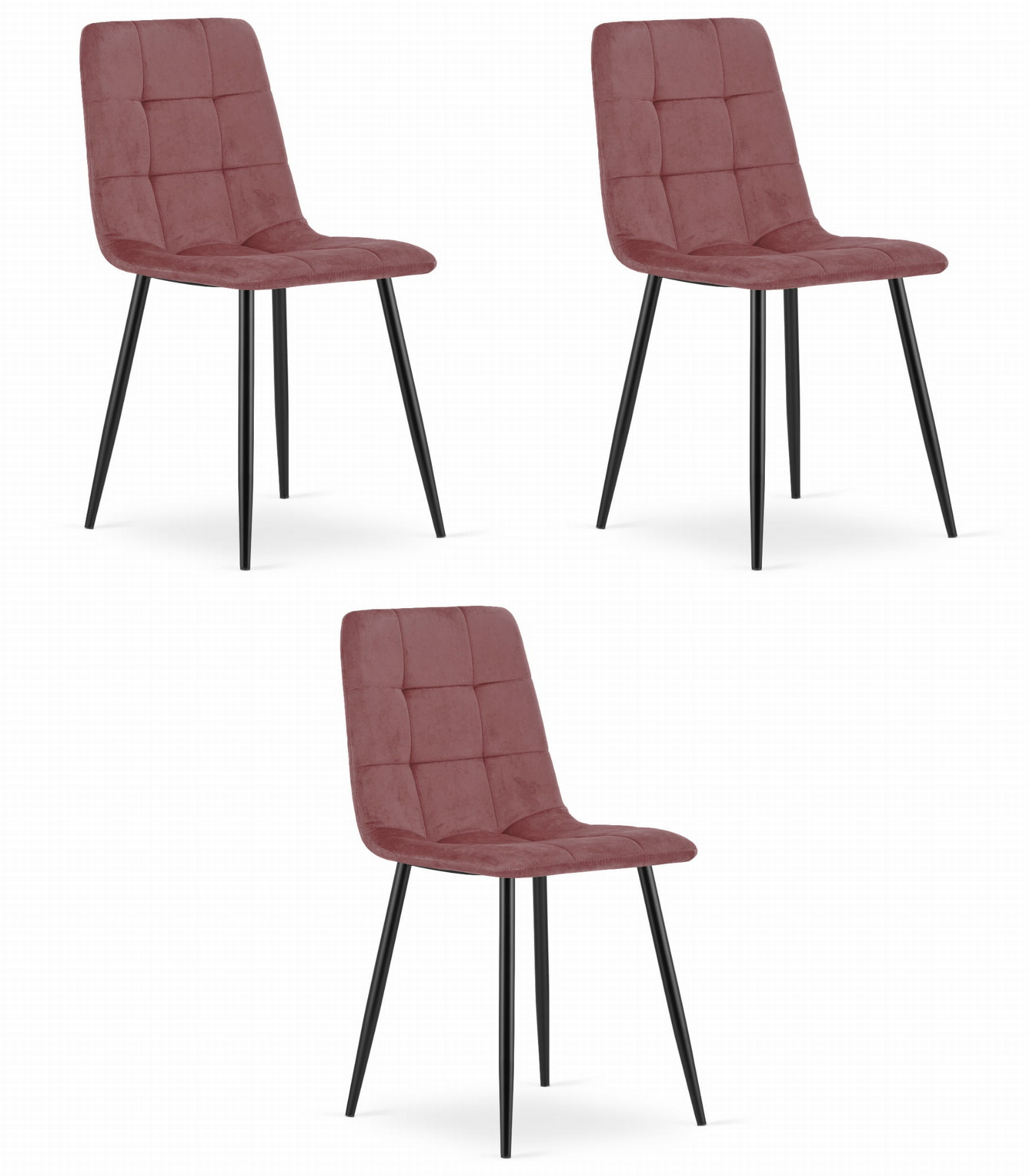 Set tří jídelních židlí KARA sametové růžové / černé nohy (3ks)