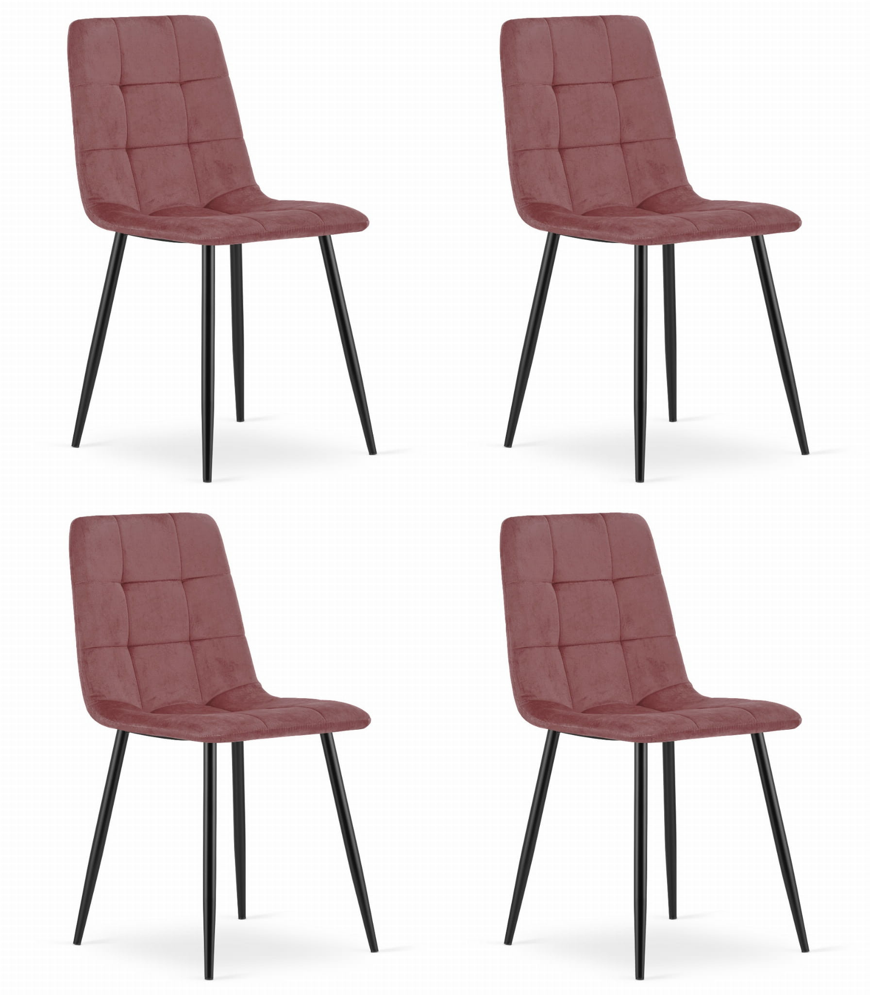Set čtyř jídelních židlí KARA sametové růžové / černé nohy (4ks)