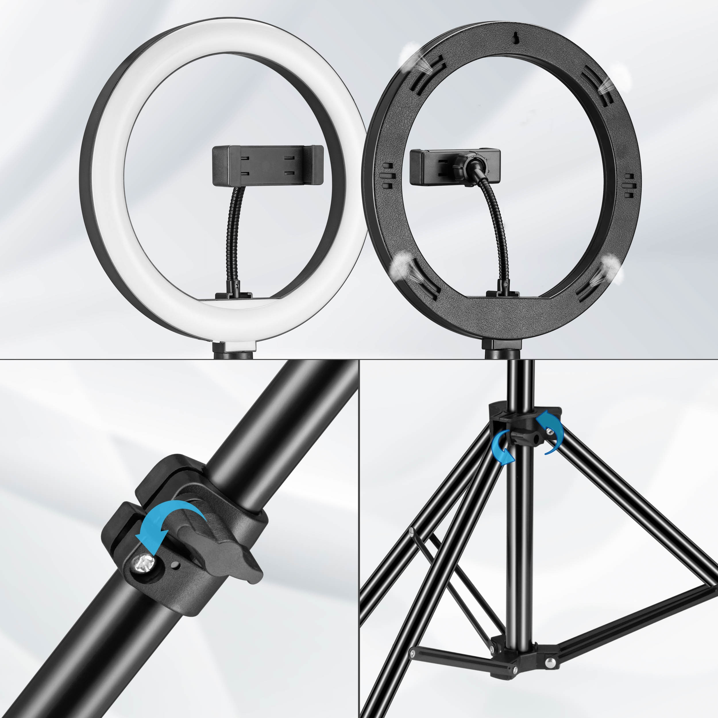 Selfie tyč RIVONI LED RGB s kruhovým světlem a stativem