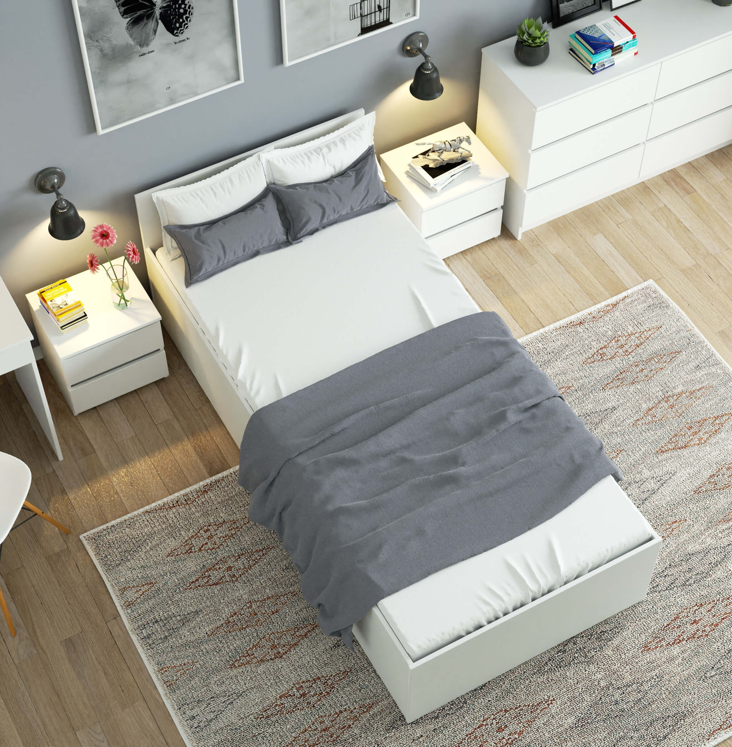 Jednolůžková postel s roštem a matrací 90x200 cm, bílá