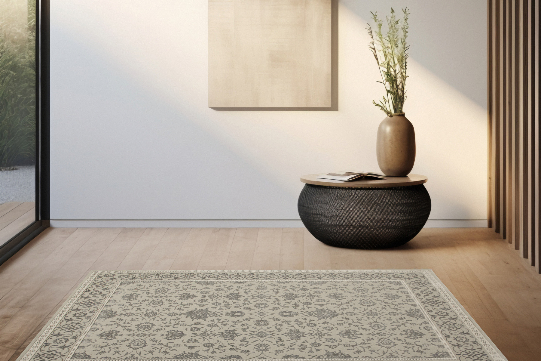 Koberec Allora Plus F346A ornament / rám, stříbrný / šedý