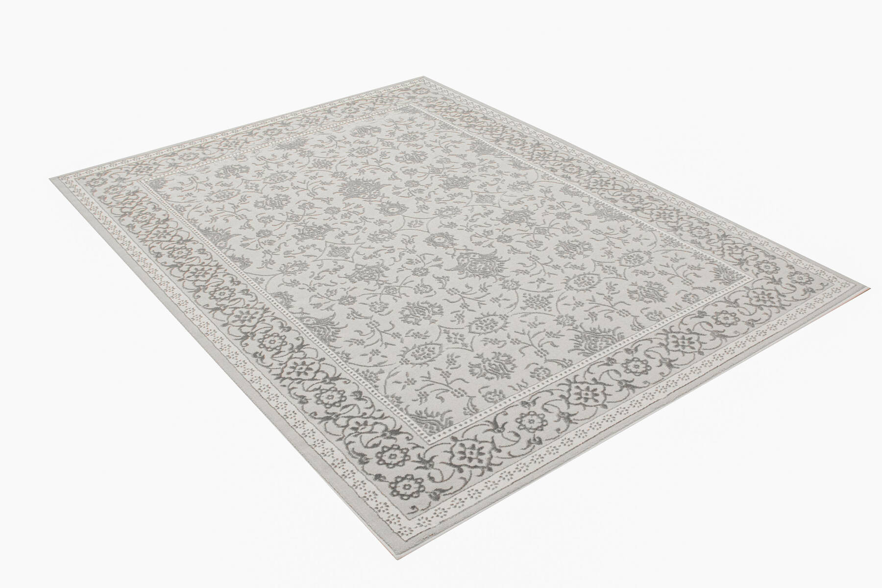 Koberec Allora Plus F346A ornament / rám, stříbrný / šedý