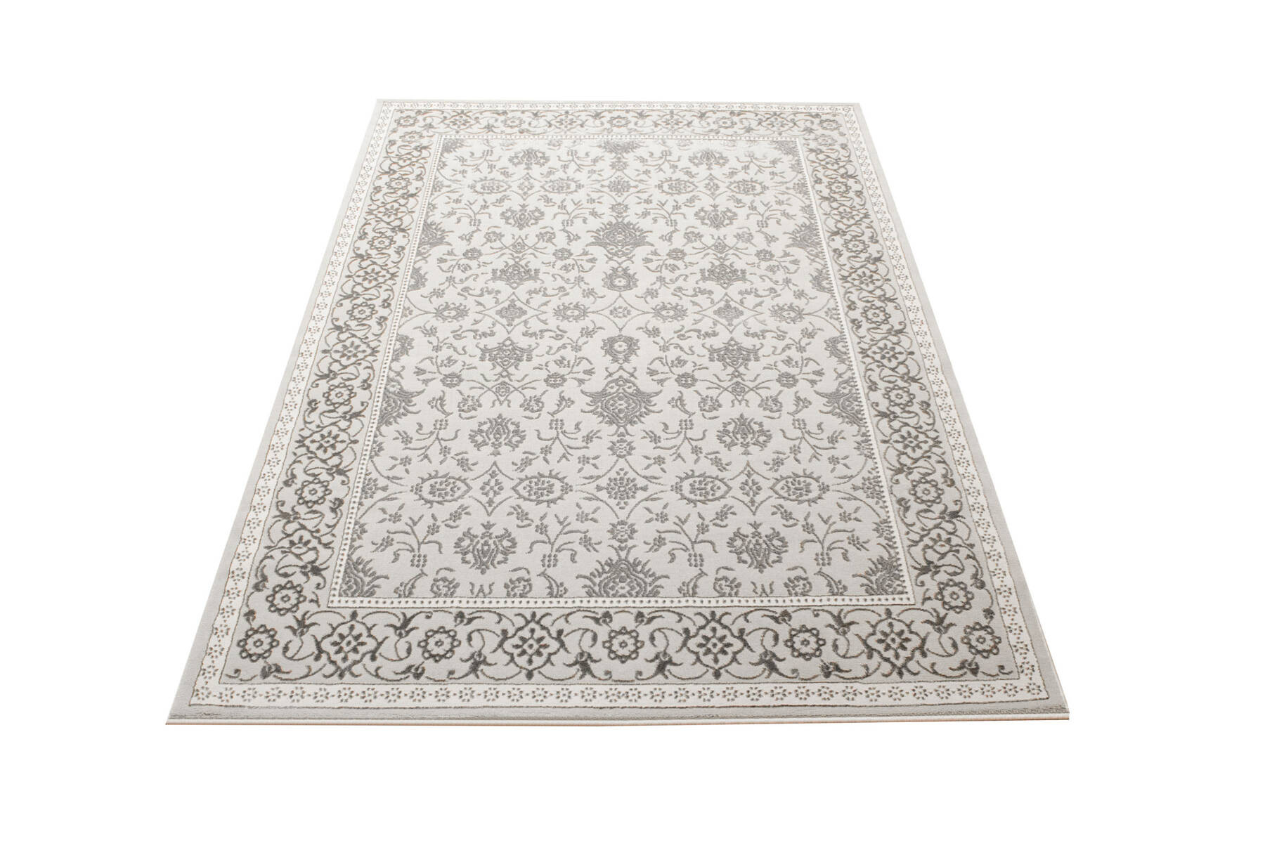 Koberec Allora Plus F346A ornament / rám, stříbrný / šedý