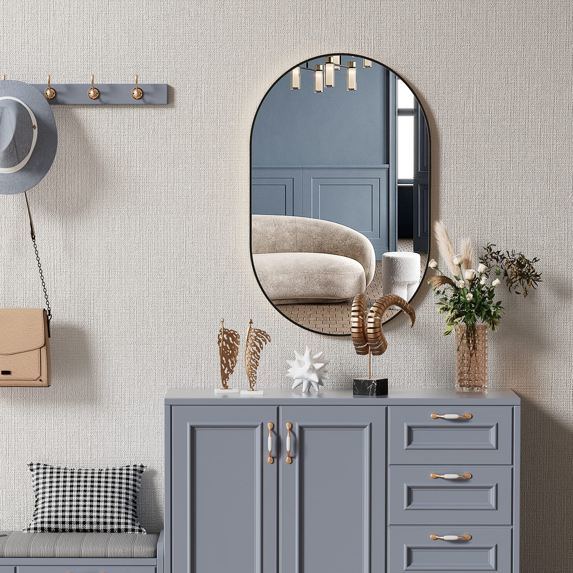 Oválné zrcadlo černé 80 cm