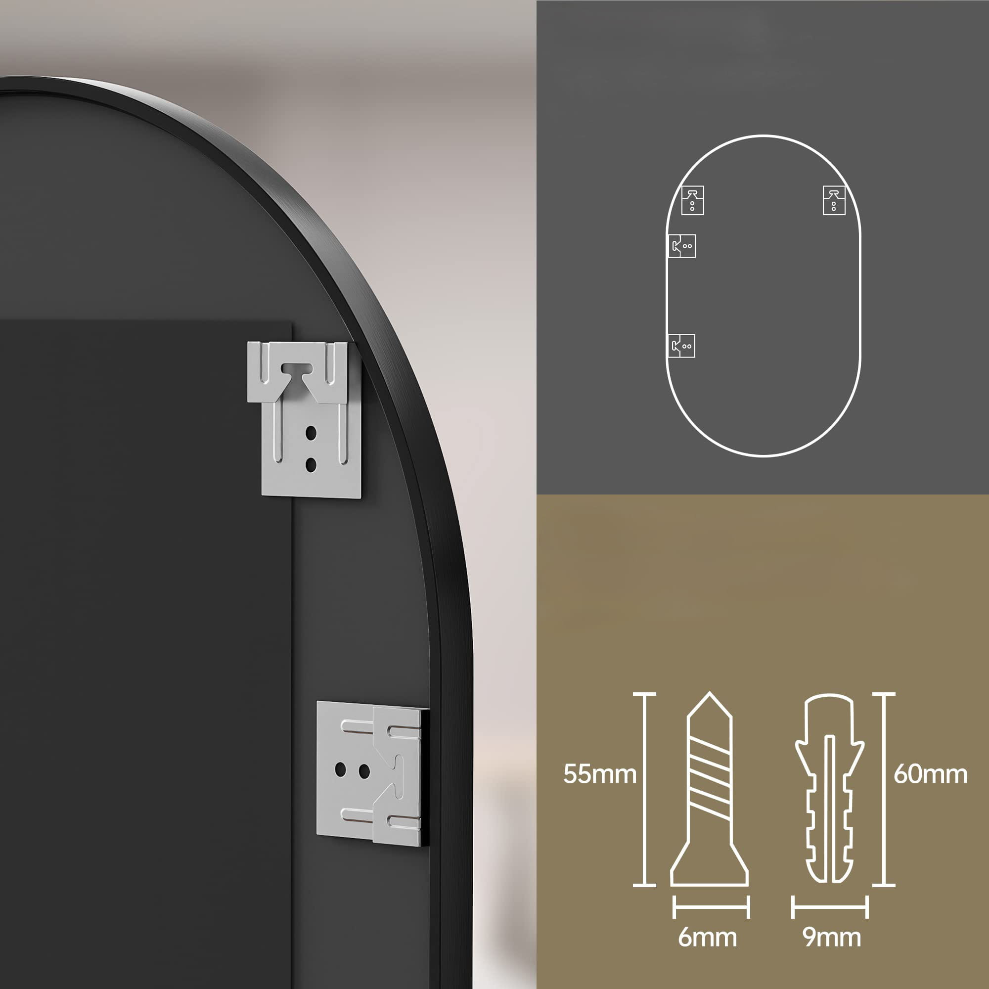 Oválné zrcadlo černé 80 cm