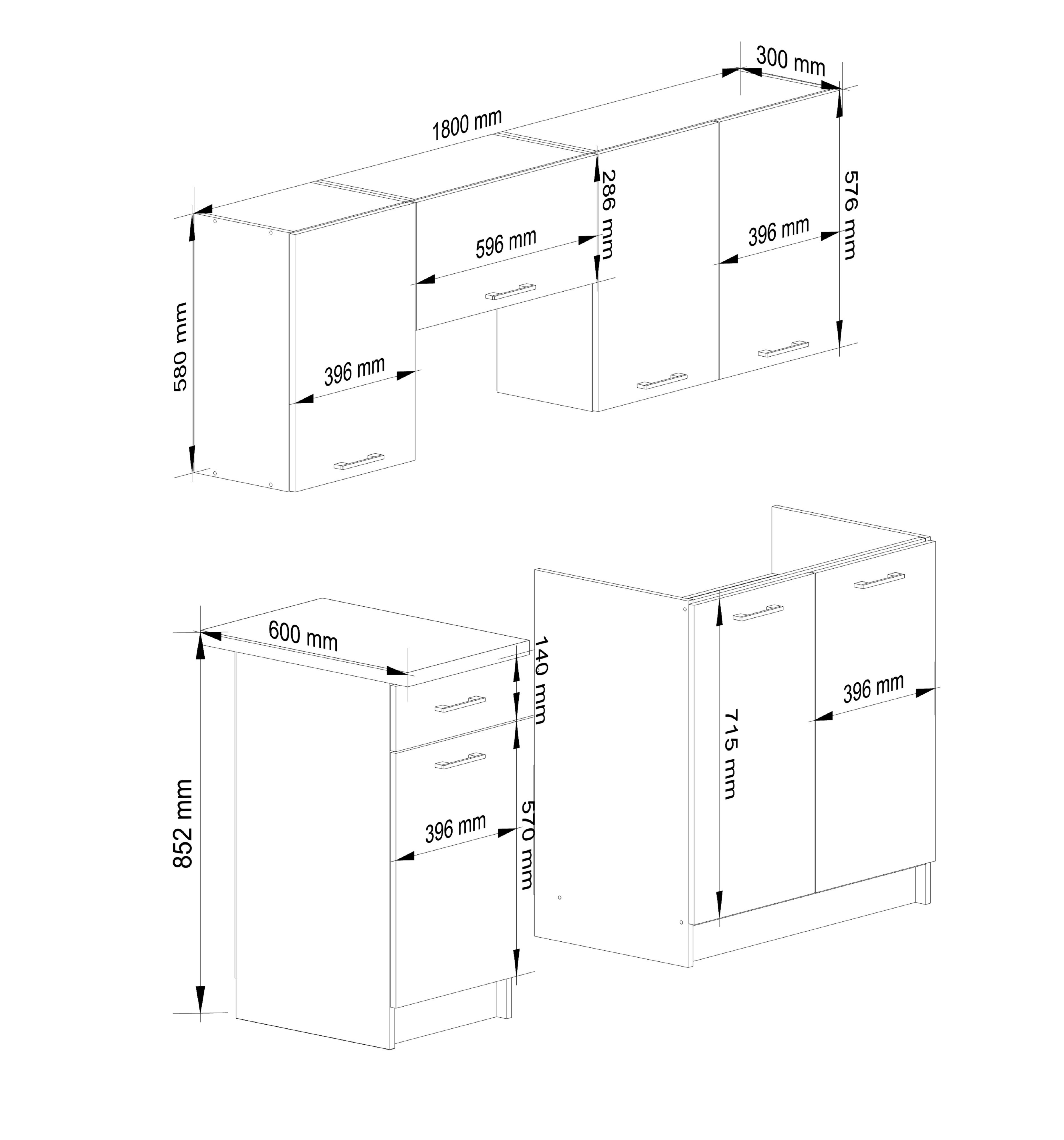 Kuchyňská linka OLIWIA 1.8 m beton / bílá