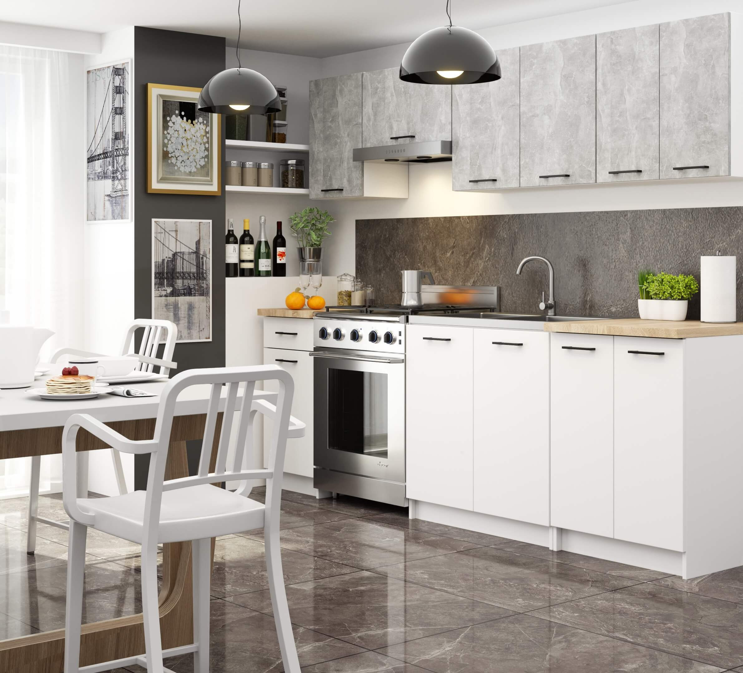 Kuchyňská linka OLIWIA 2.4 m beton / bílá