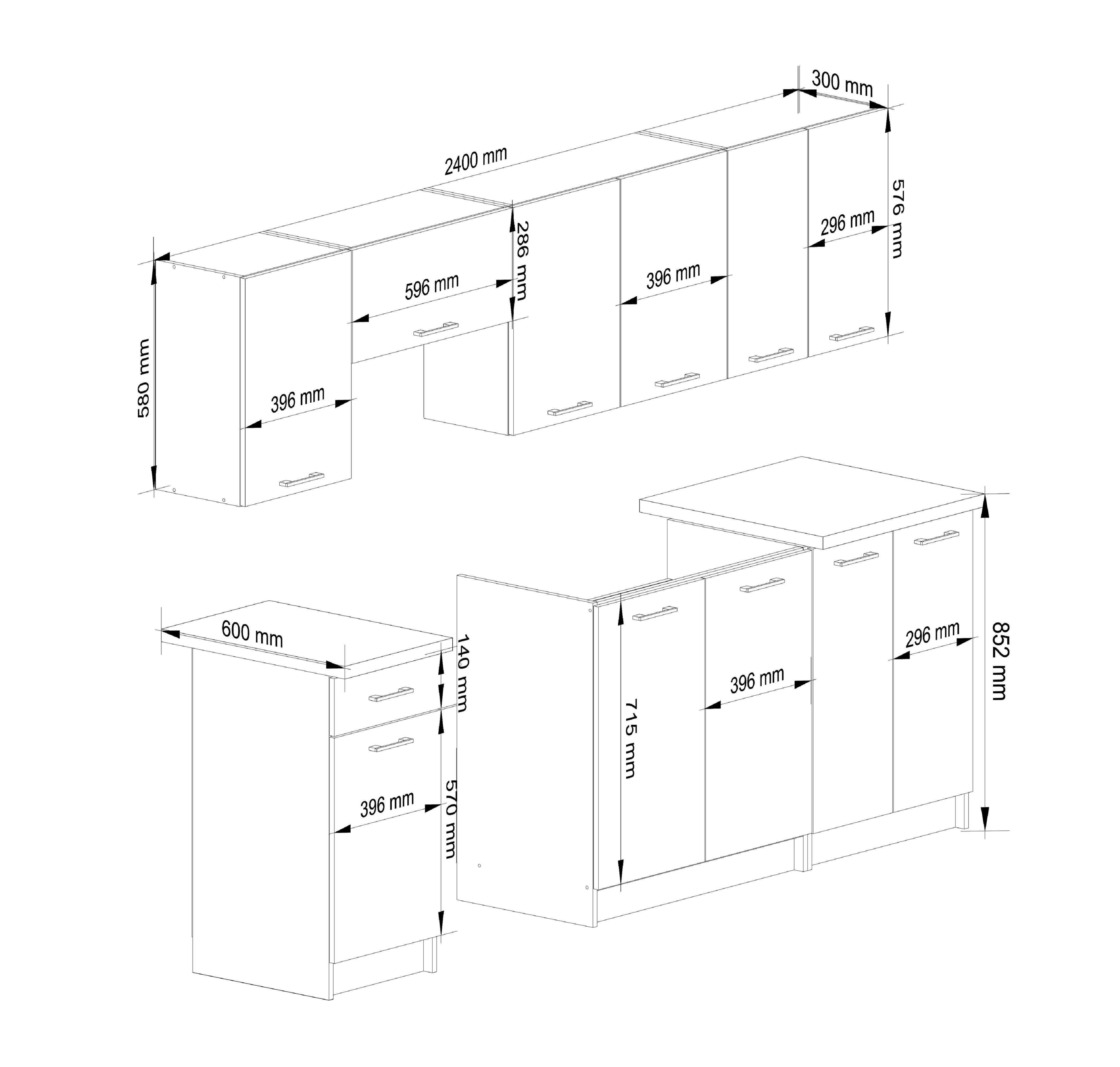 Kuchyňská linka OLIWIA 2.4 m beton / bílá